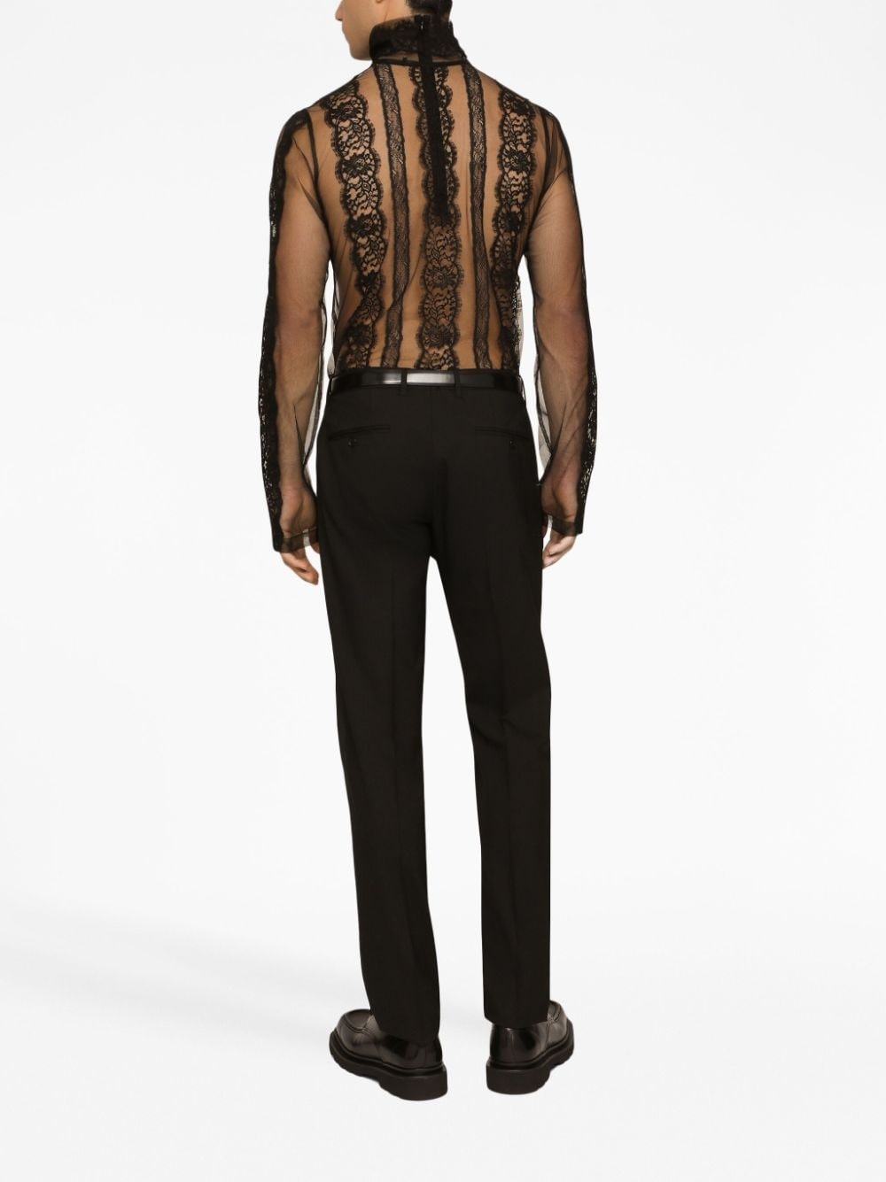 lace-detail translucent shirt - 3