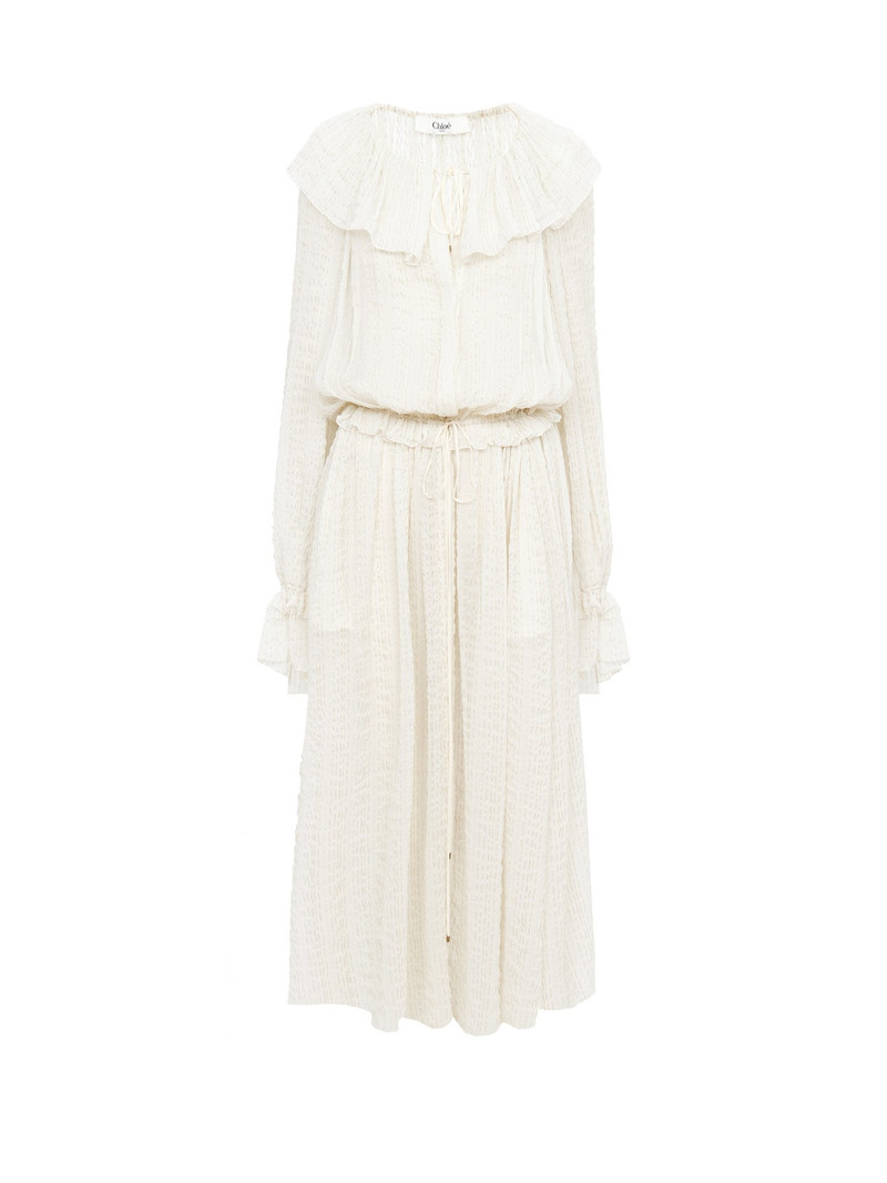 GATHERED LONG DRESS IN SILK CRÊPON - 1