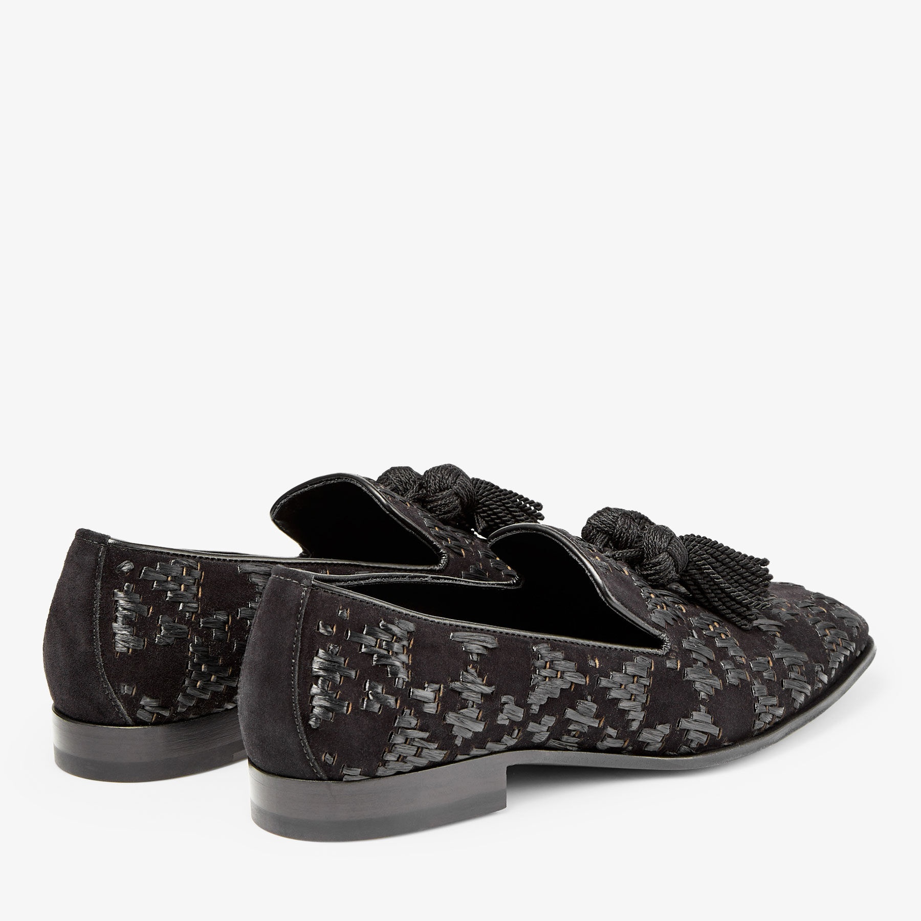 Foxley/M
Black Velvet Suede and Raffia Slip-On Shoes with Tassel - 5