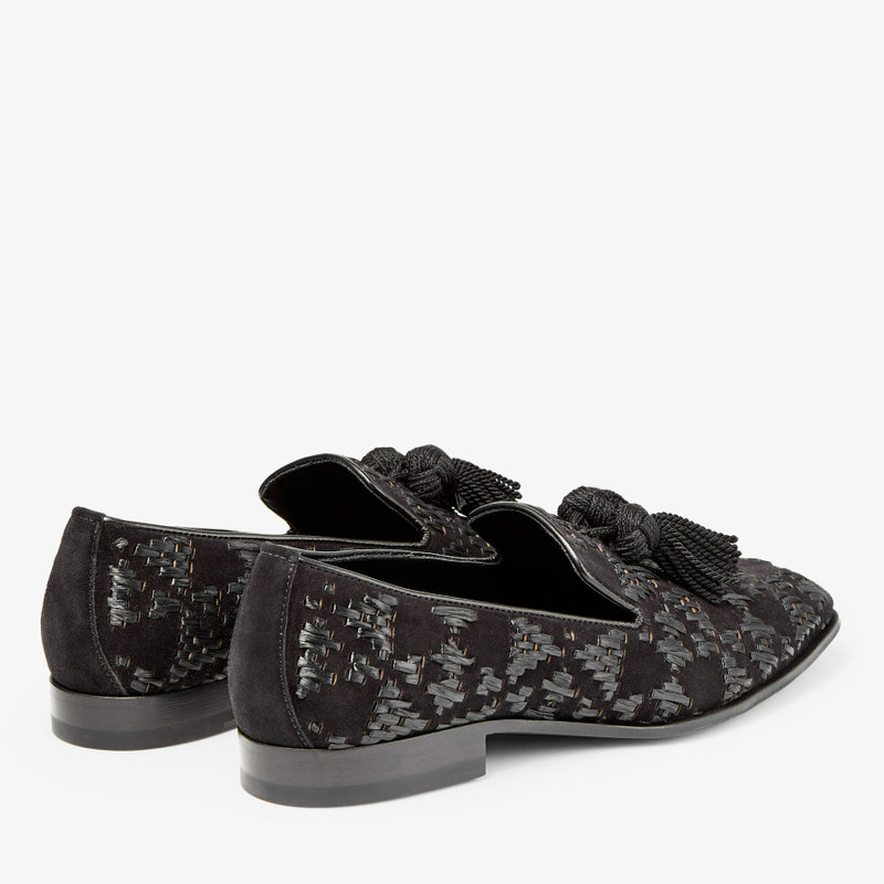 JIMMY CHOO Foxley/M
Black Velvet Suede and Raffia Slip-On Shoes with Tassel outlook