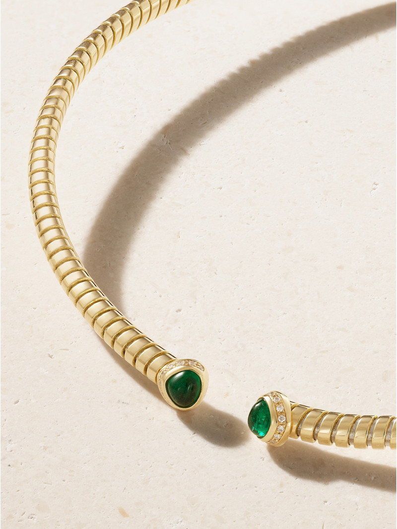Trisolina 18-karat Gold, Emerald And Diamond Choker 4