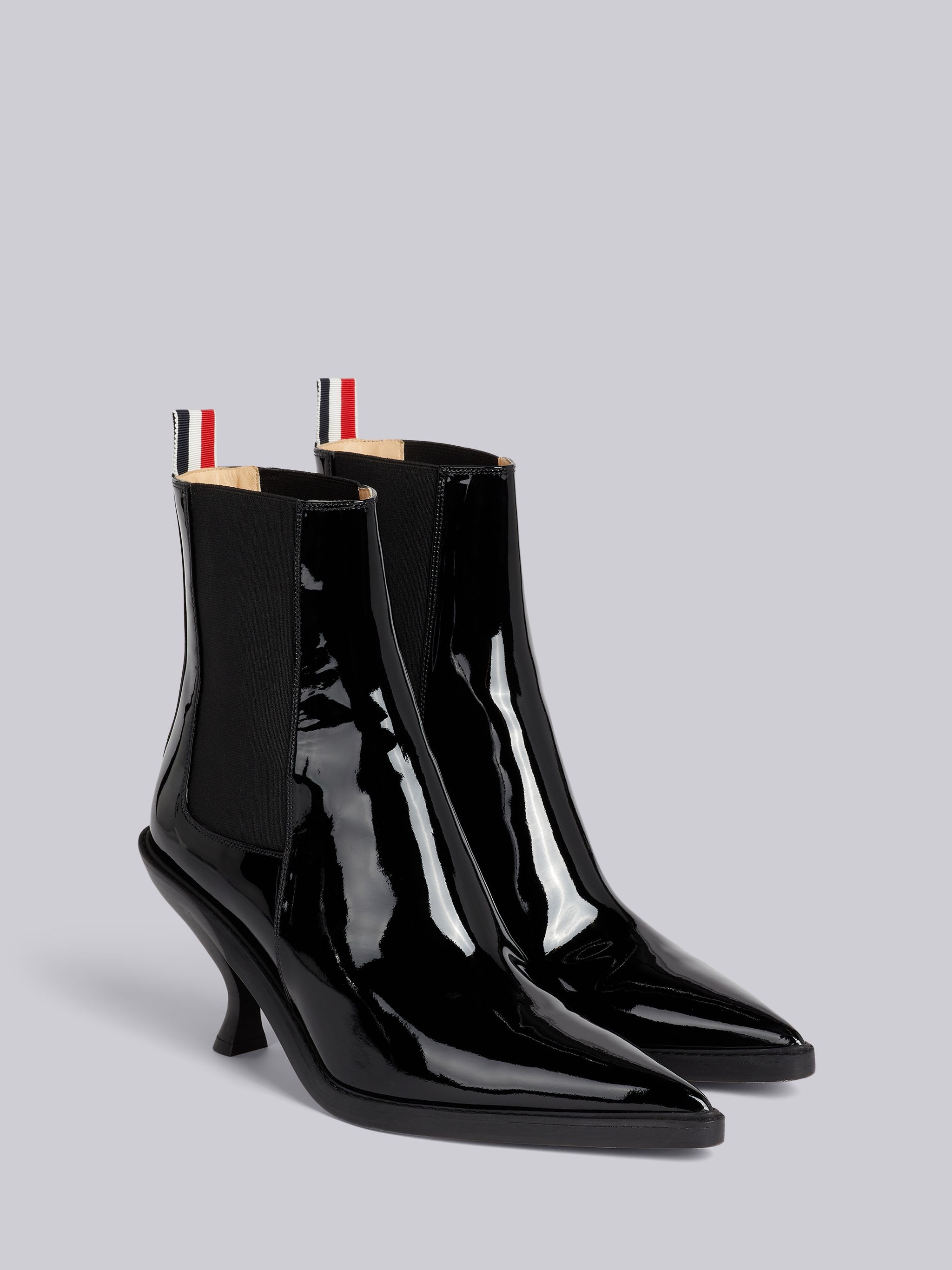 Black Soft Patent Leather 75mm Curved Heel Chelsea Boot - 3