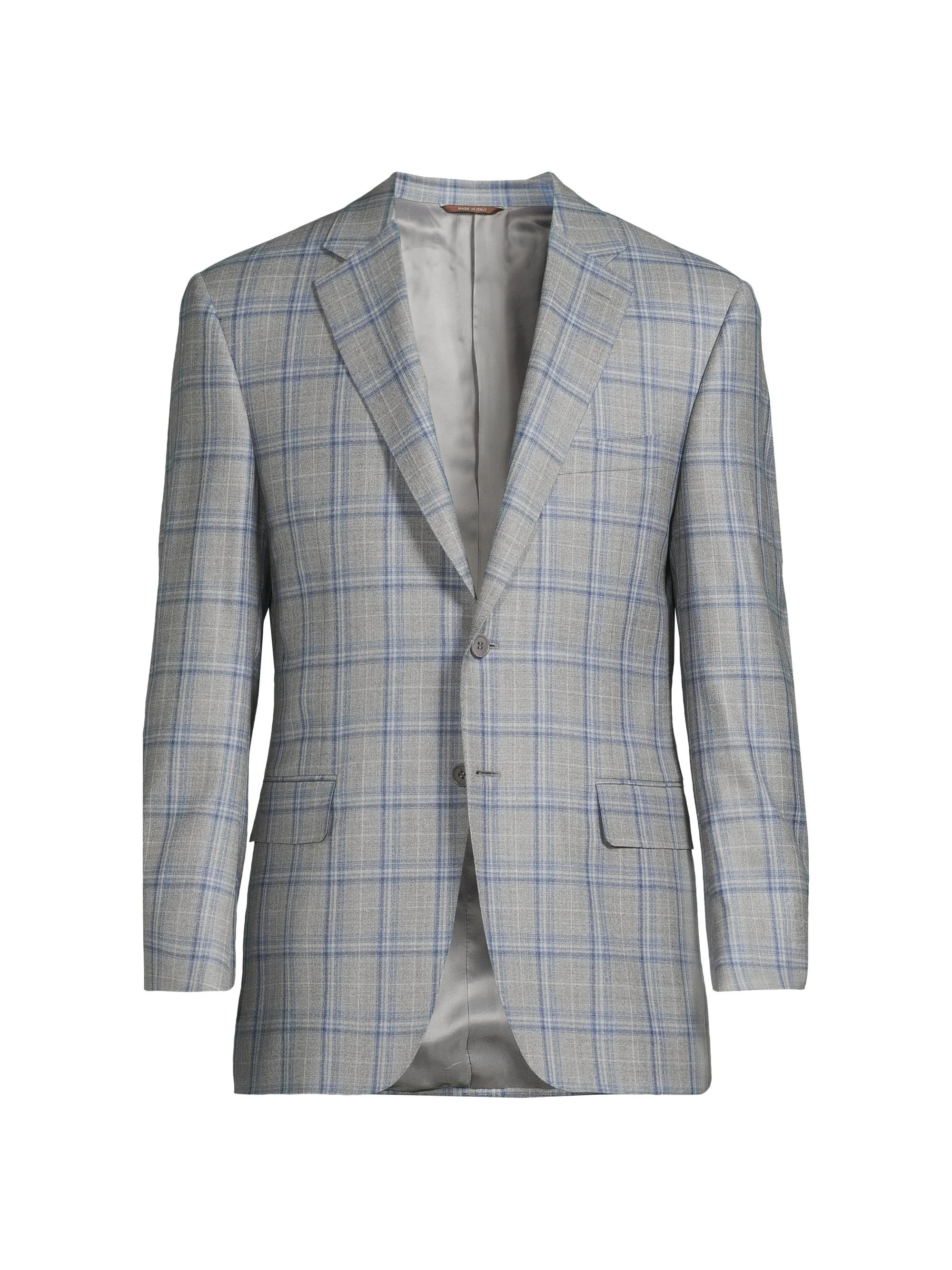 Men's Plaid Wool Sportcoat - Grey - 1