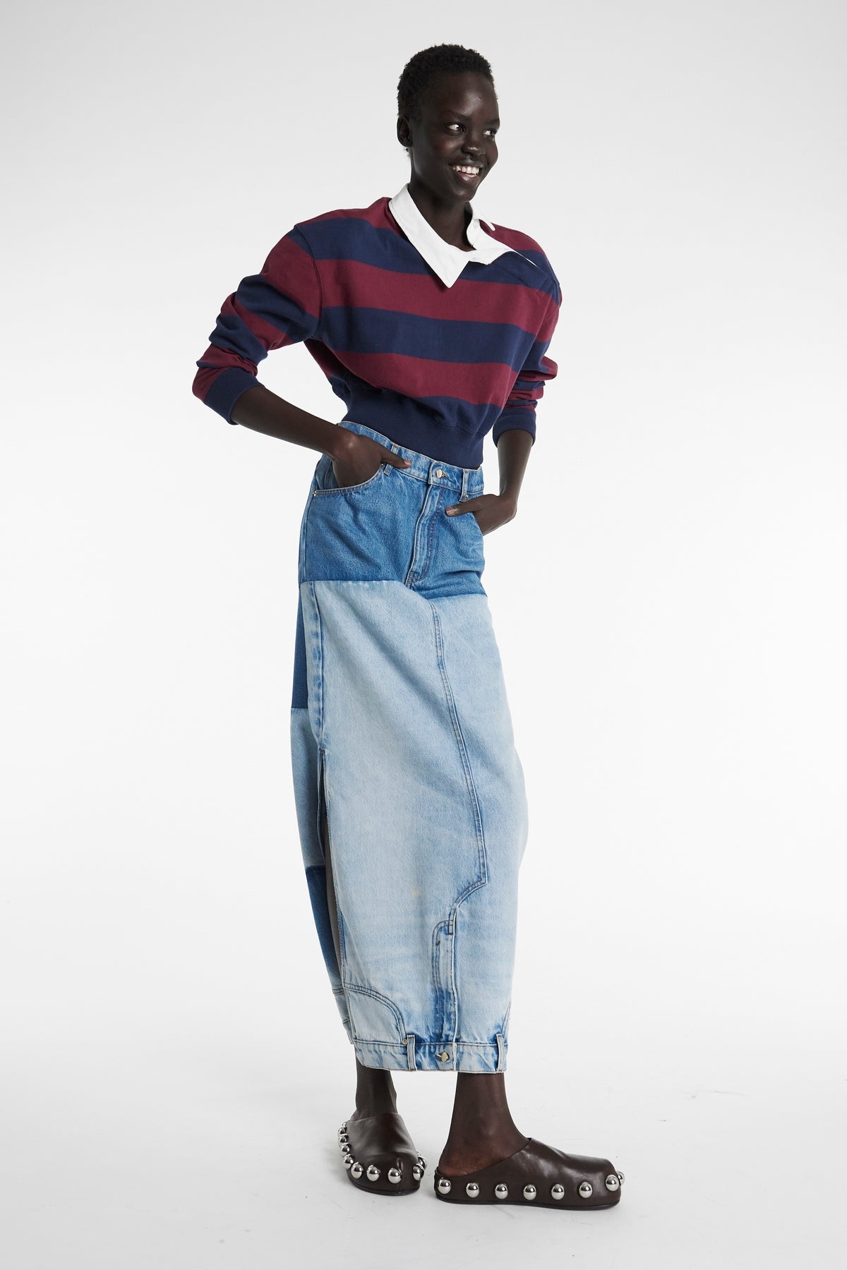 RECYCLED DENIM MIRROR EFFECT SKIRT BLUE - 4