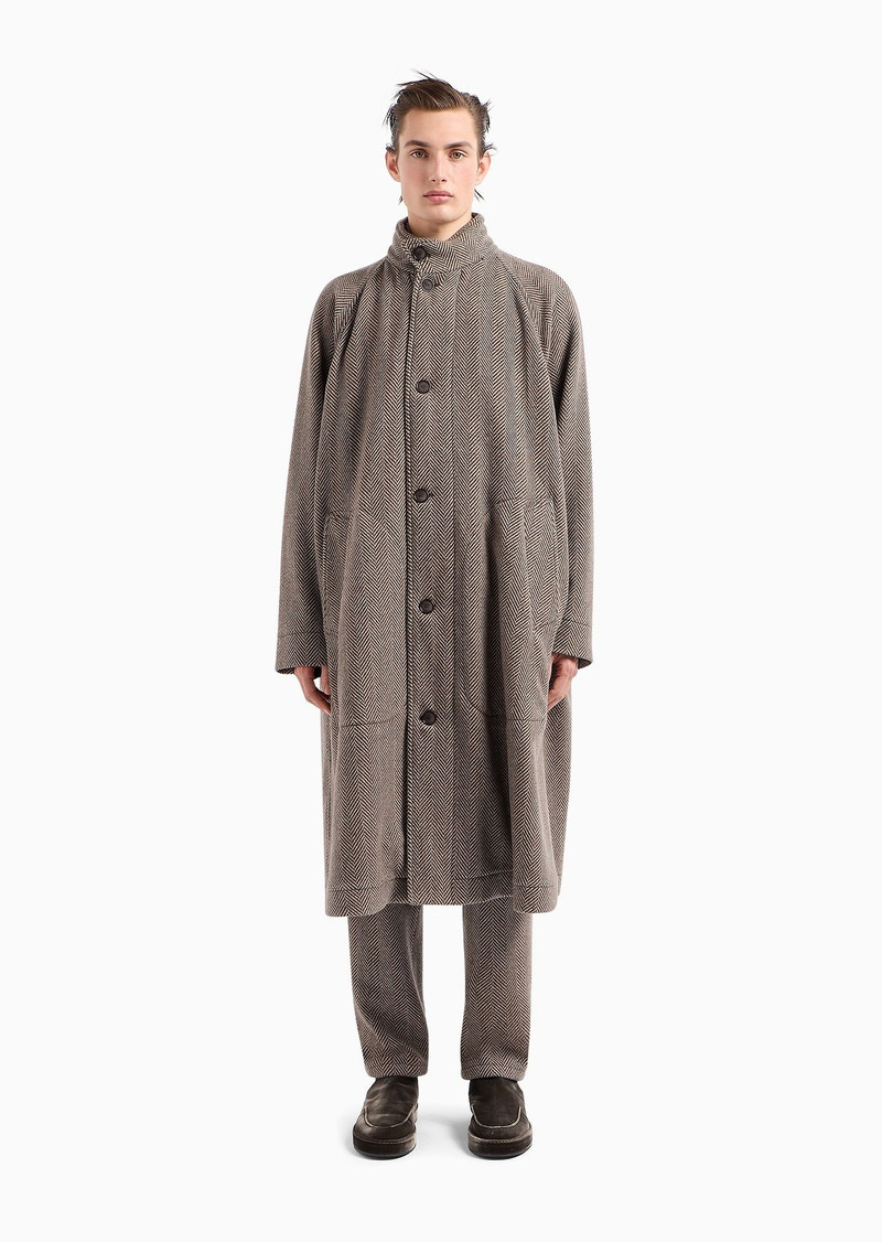 Long coat in chevron jacquard cashmere-blend cloth 2