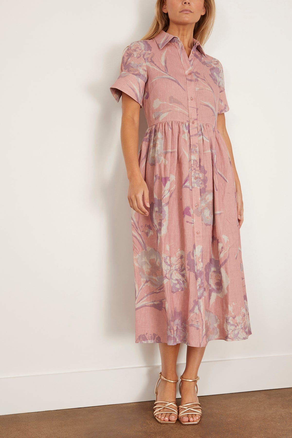 Short Sleeve Shirt Dress in Carnation Cyanotype Rose - 3