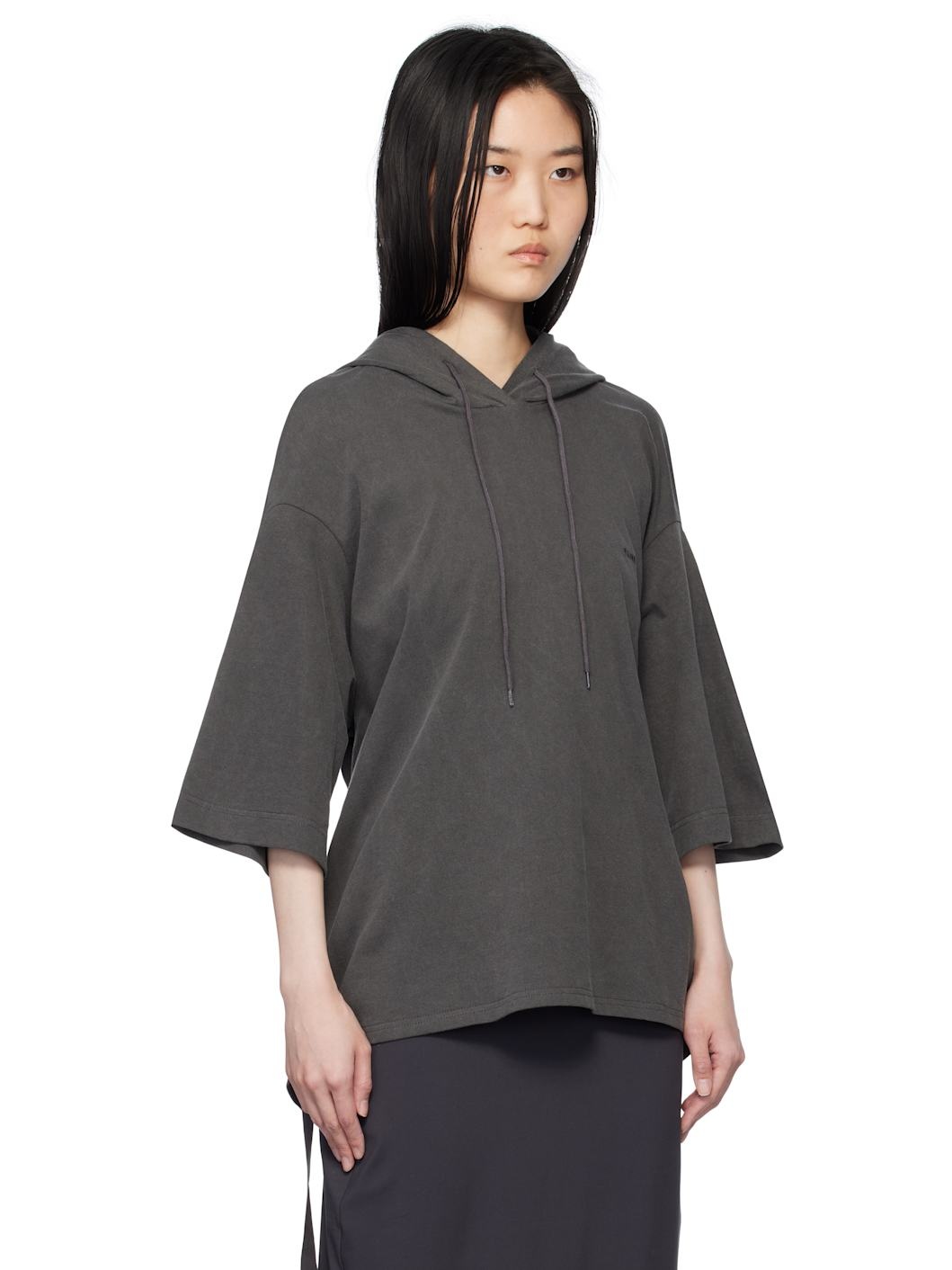 Gray Square Half Sleeve Hoodie - 2