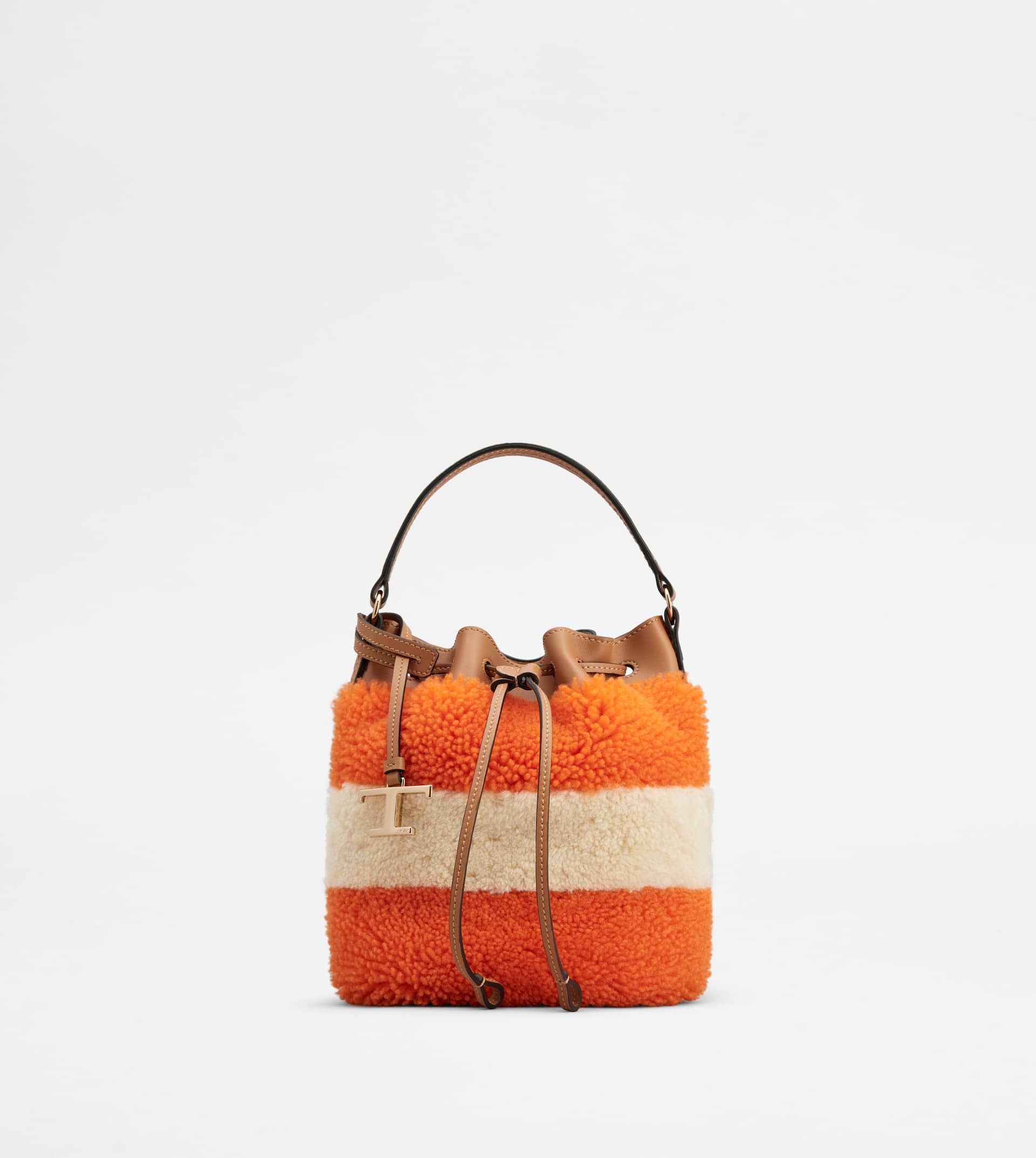 BUCKET BAG IN SHEEPSKIN AND LEATHER MICRO - ORANGE, OFF WHITE, BROWN - 1