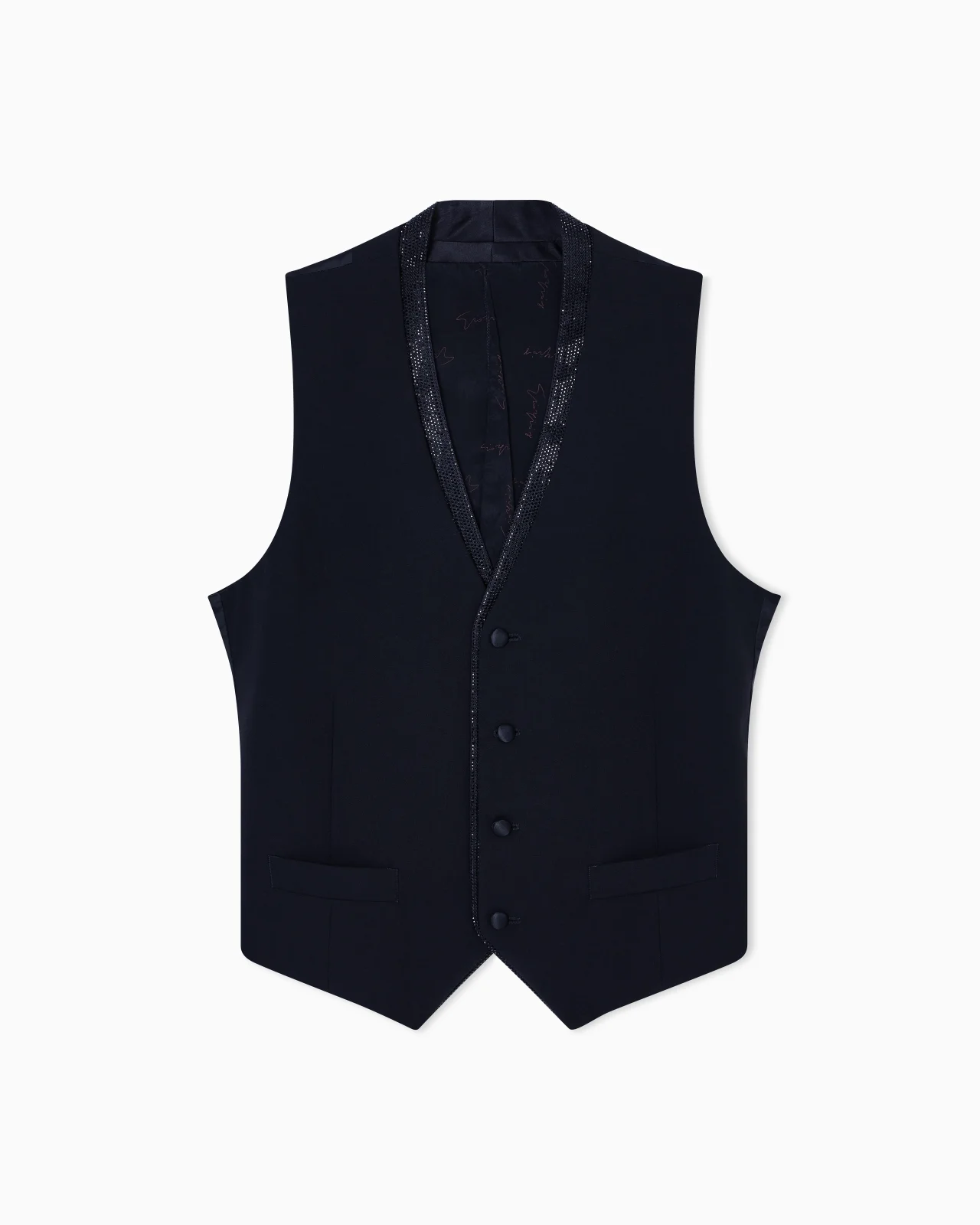 SINGLE-BREASTED WAISTCOAT IN VIRGIN WOOL WITH RHINESTONE DETAIL - 1
