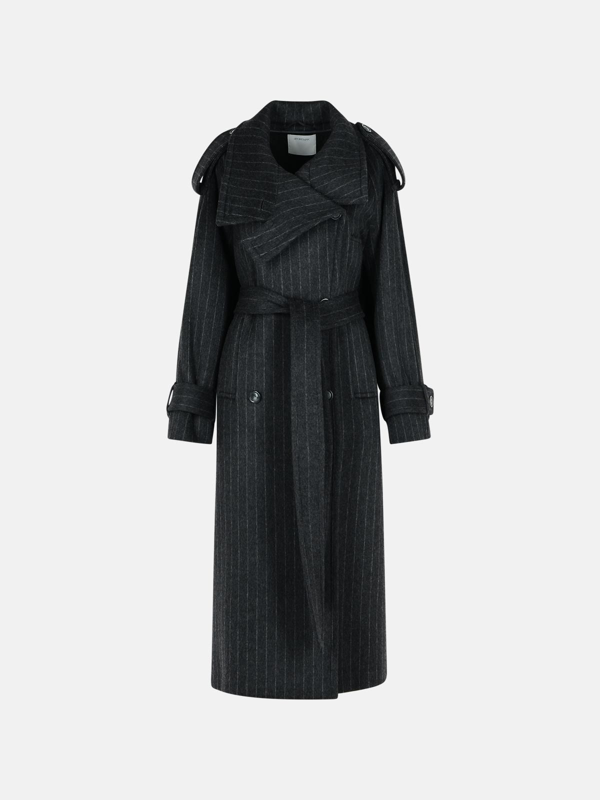 'AROLD' PINSTRIPE TRENCH COAT IN PURE ANTHRACITE WOOL - 1