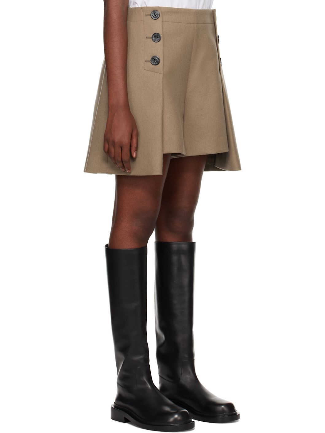 Beige Wool Melton Shorts - 2