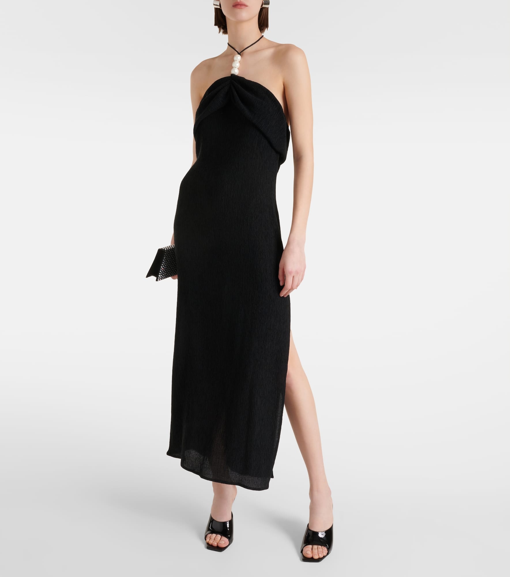 Pearl-detail halterneck midi dress - 2