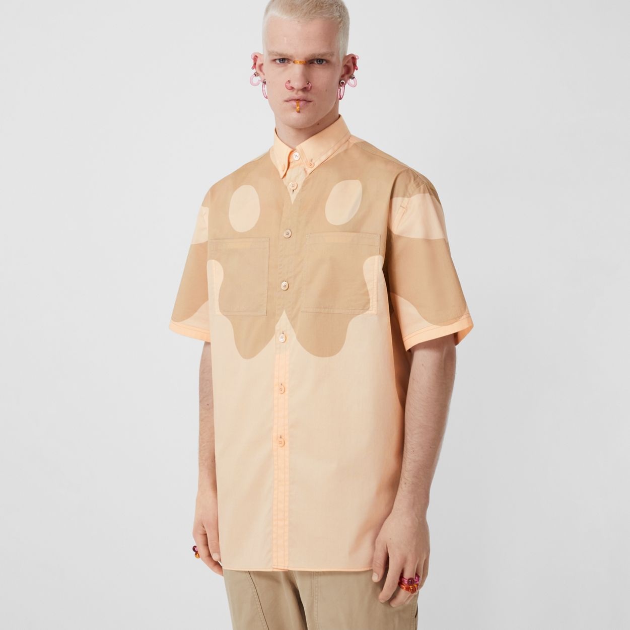 Short-sleeve Abstract Print Cotton Shirt - 6