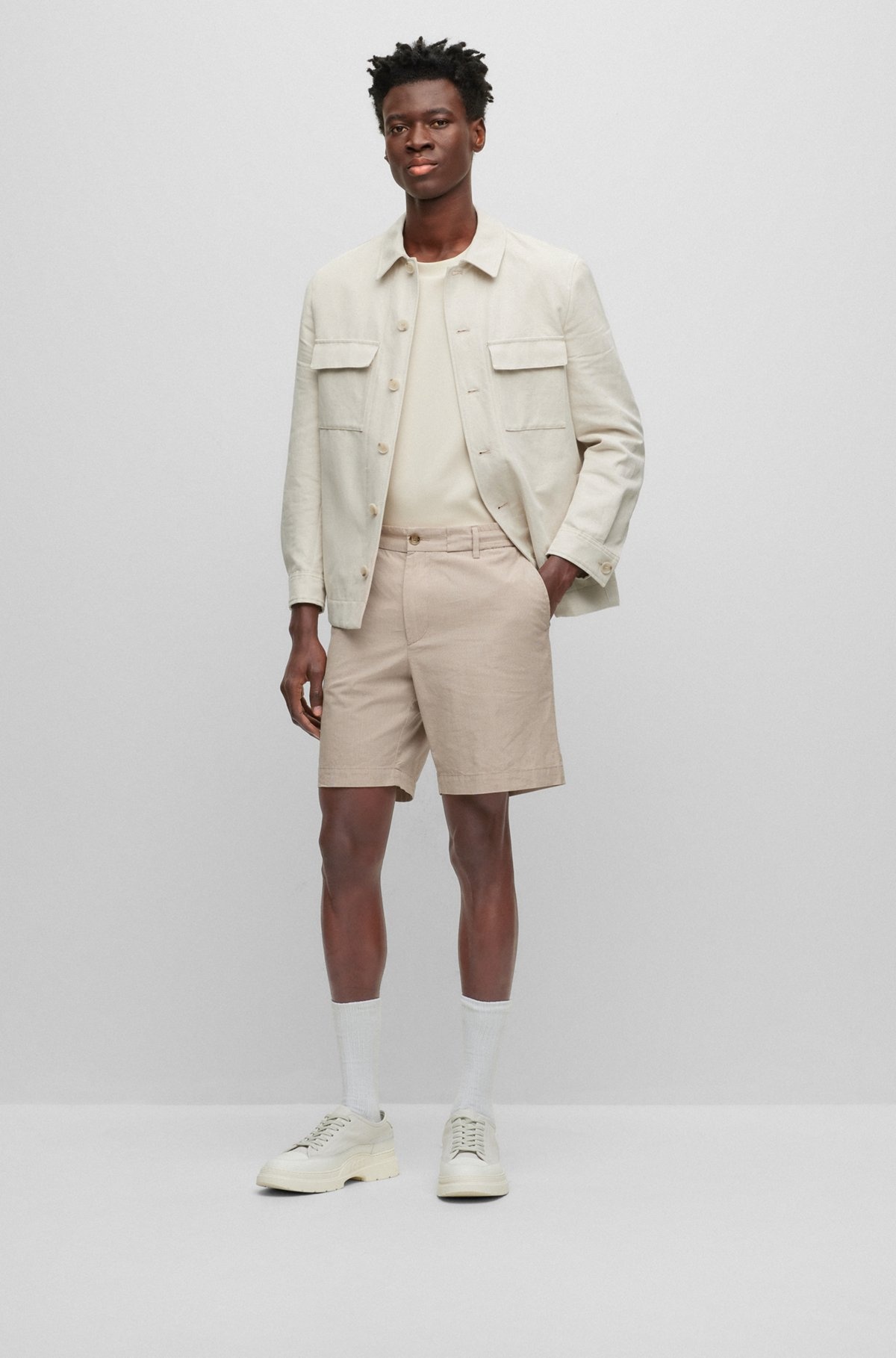 SLIM-FIT SHORTS IN COTTON-BLEND POPLIN - 3