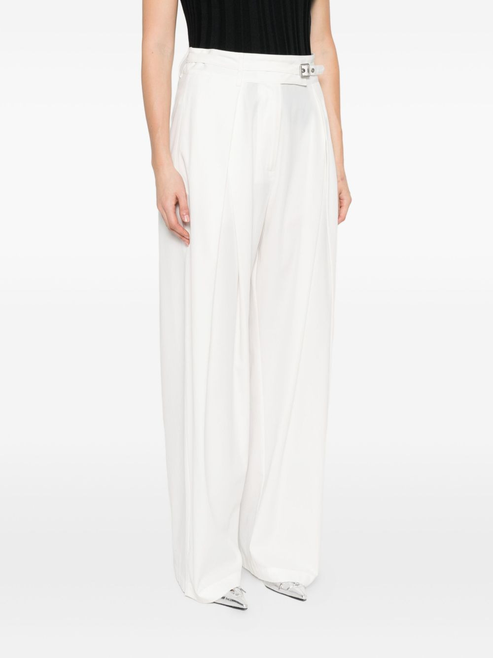 pleated belted straight trousers - 3