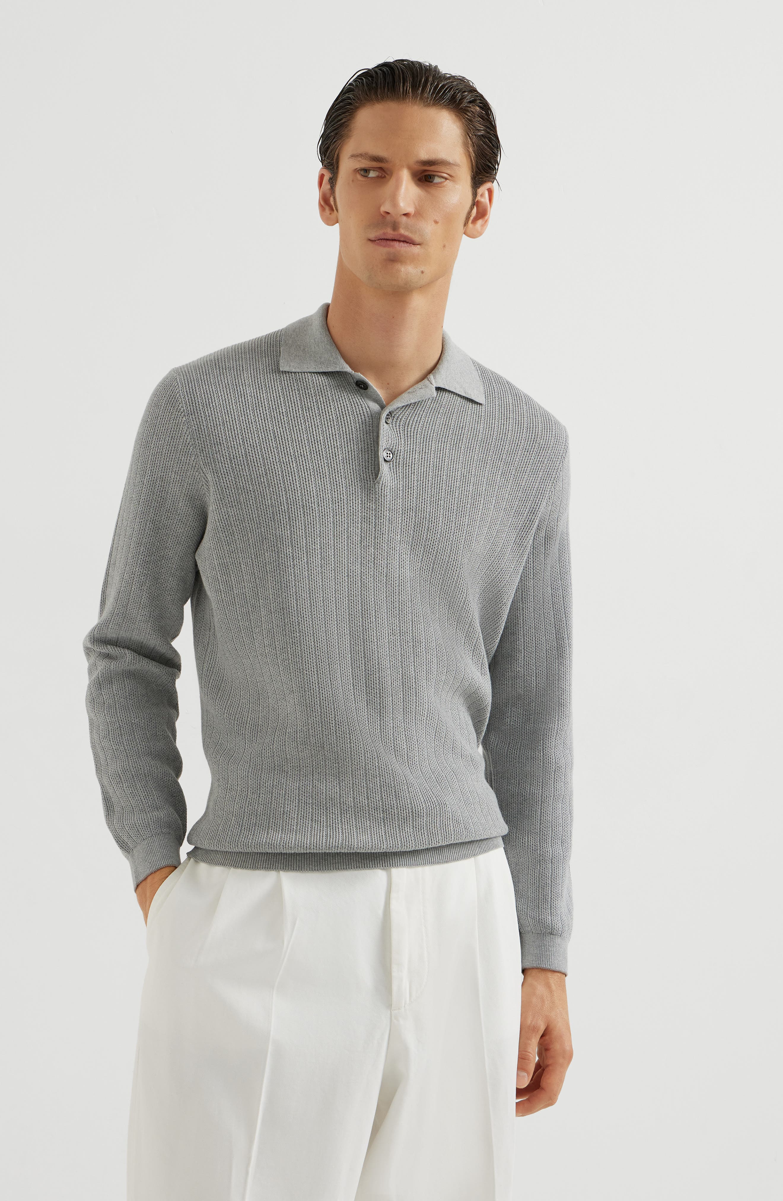 Brunello Cucinelli Rib knit polo in Grey at Nordstrom - 2