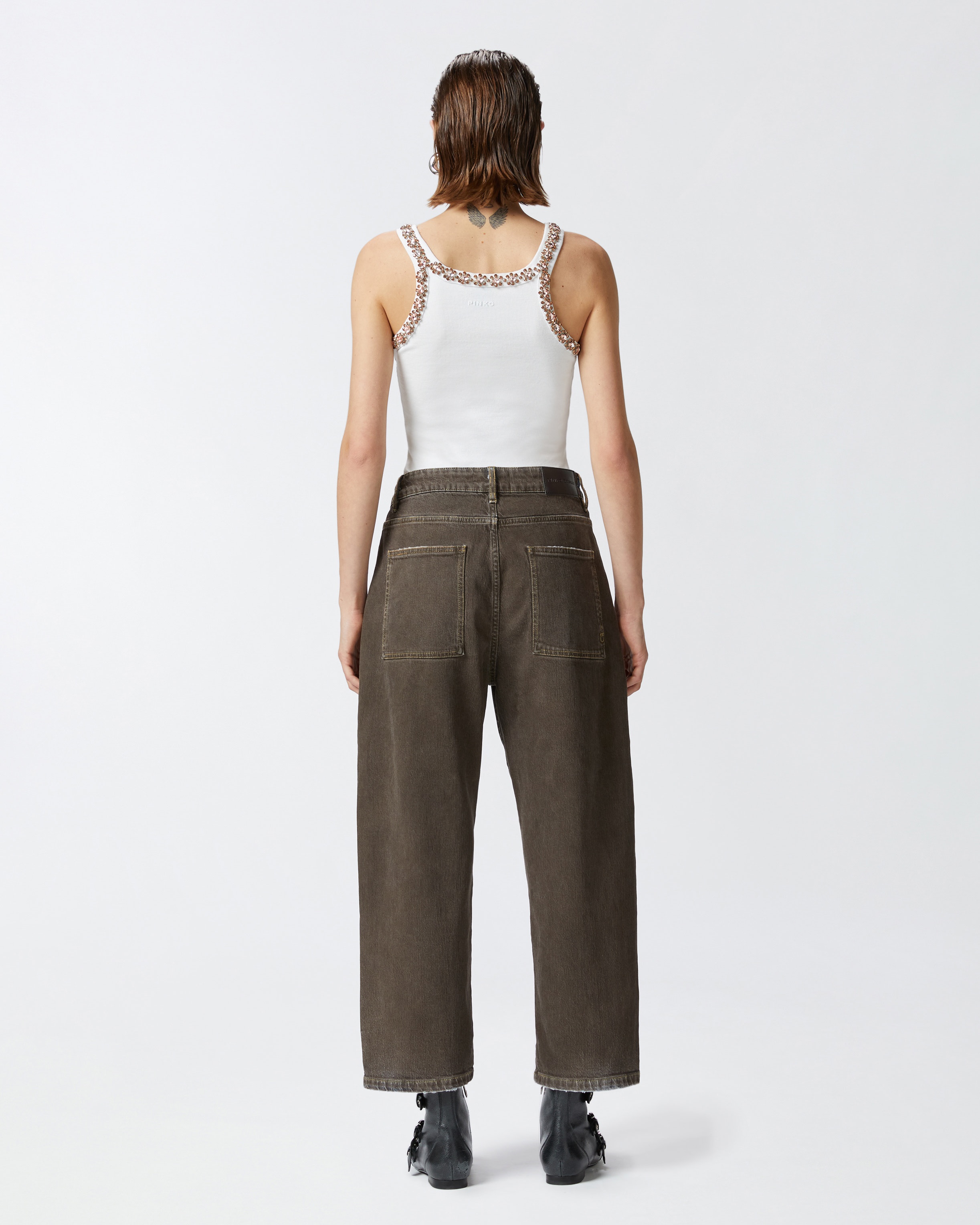 WIDE-LEG DENIM JEANS WITH BROWN SPRAY - 4