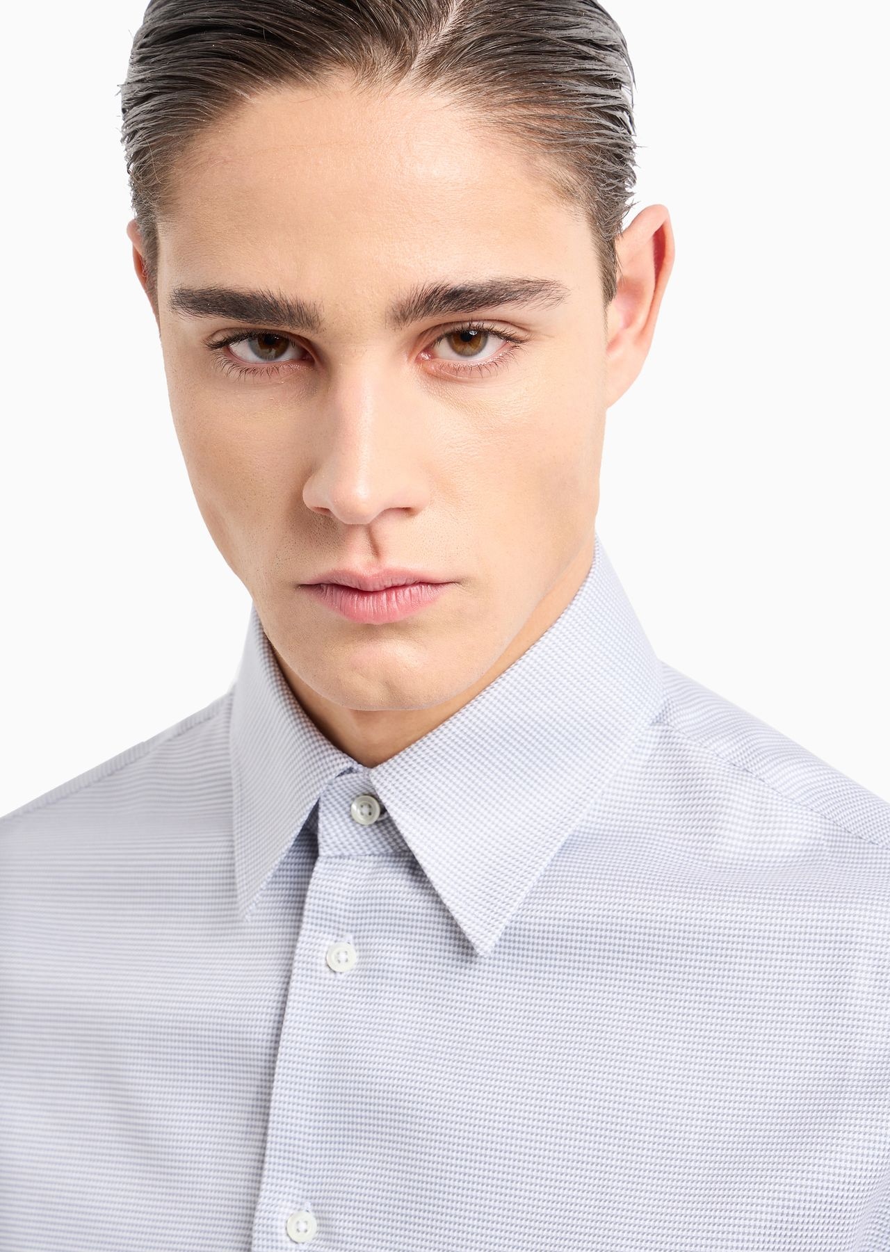 Textured cotton shirt with micro houndstooth motif - 5