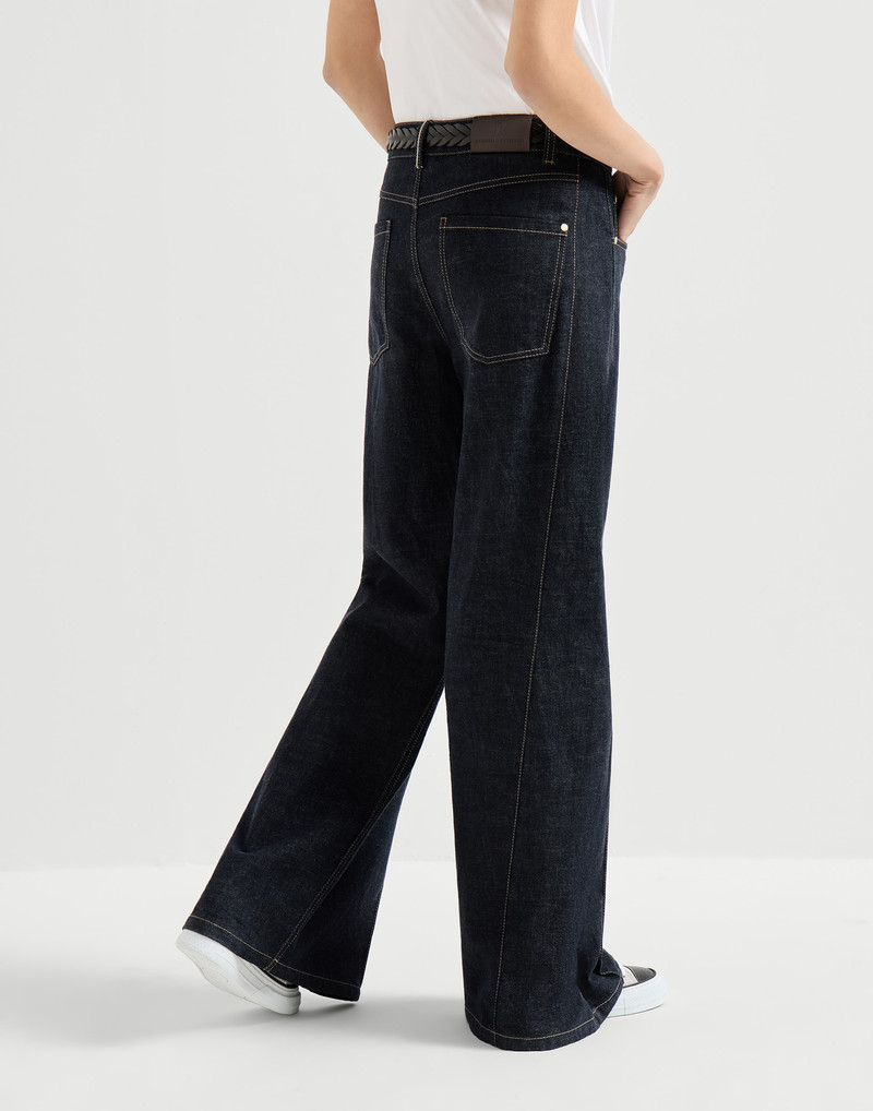 No-fade denim loose flared trousers with monili 3