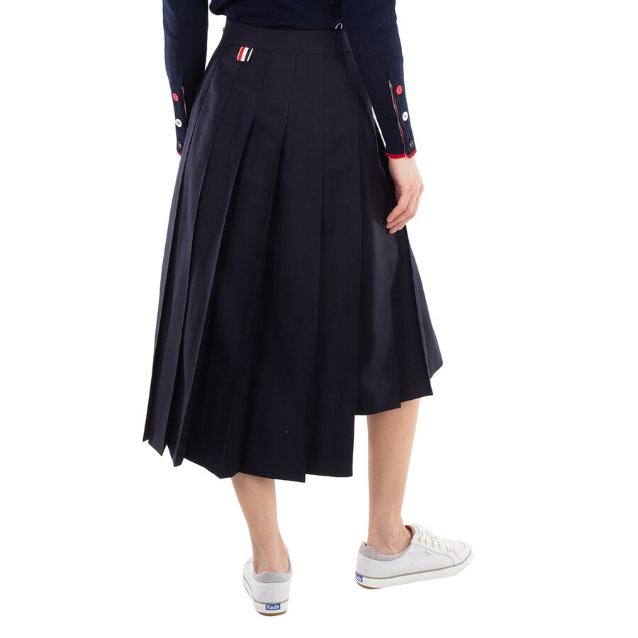 Thom Browne Ladies Navy Twill Pleated Midi Skirt - 3