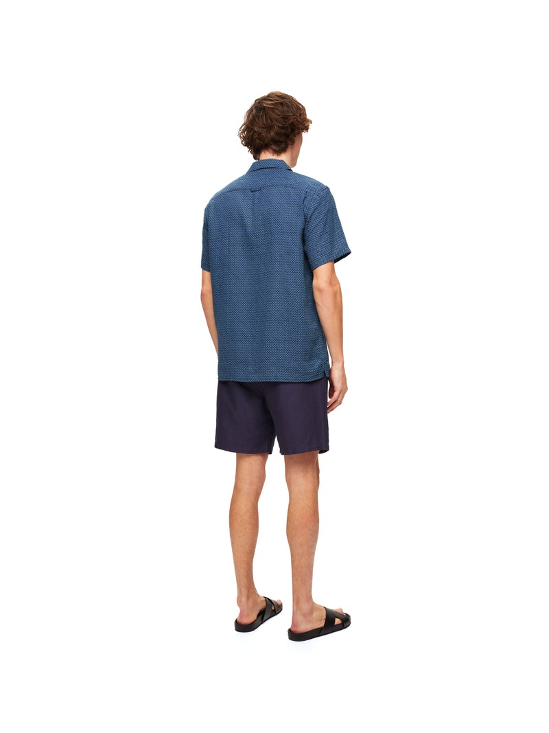 Men's Short Sleeve Shirt Milan 16 Linen Navy - 4
