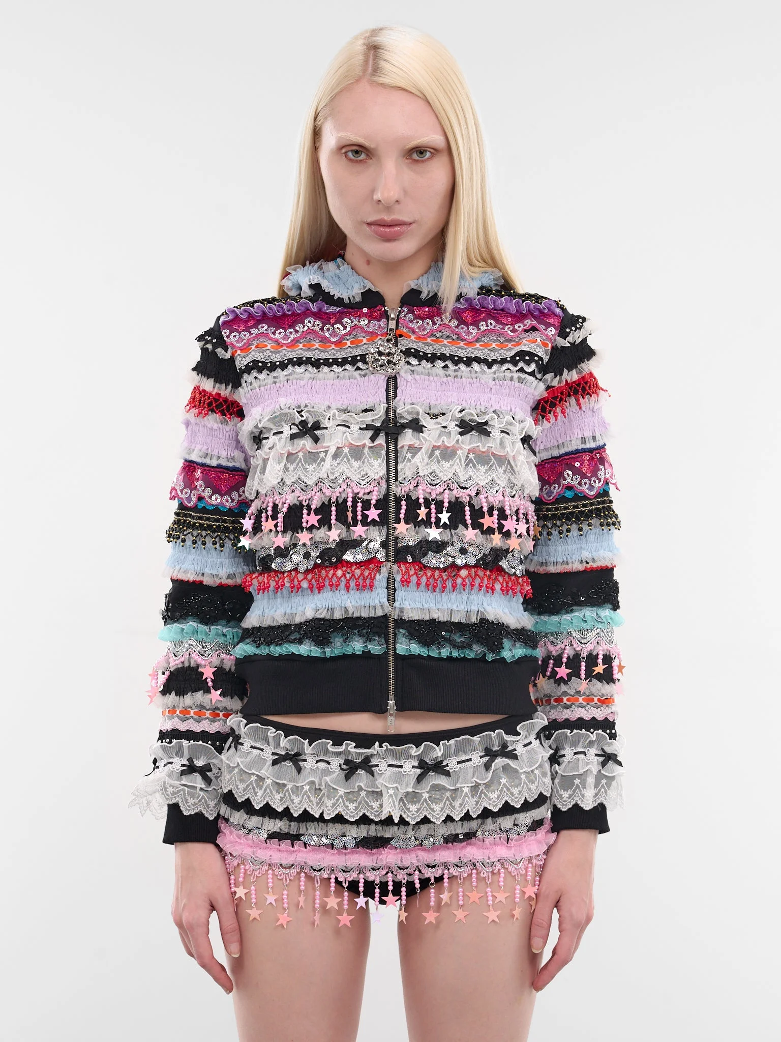 Starbrites Ruffled Patchwork Zip Hoodie - 1