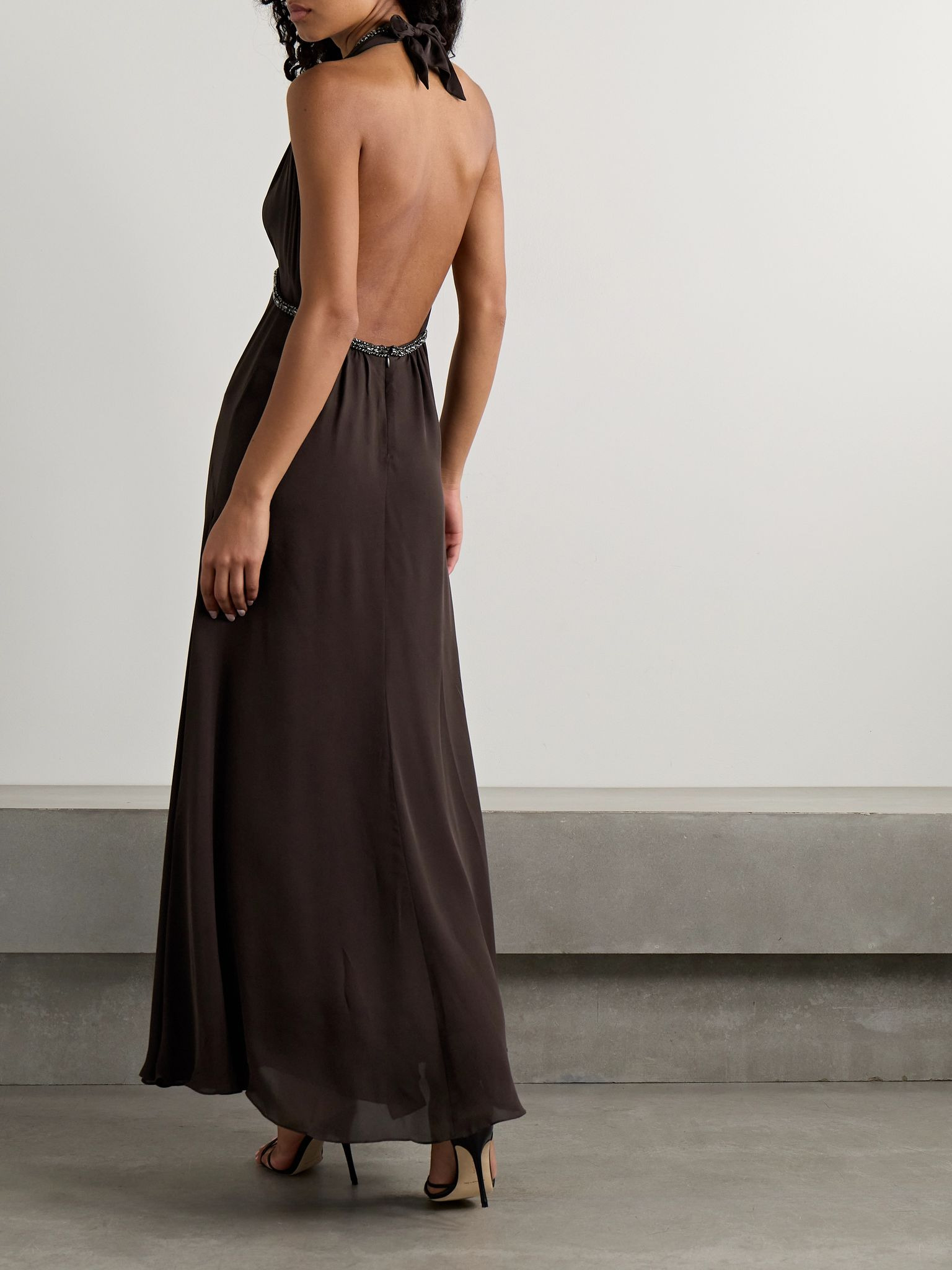 New Destiny crystal-embellished silk-georgette maxi dress Brown - 3