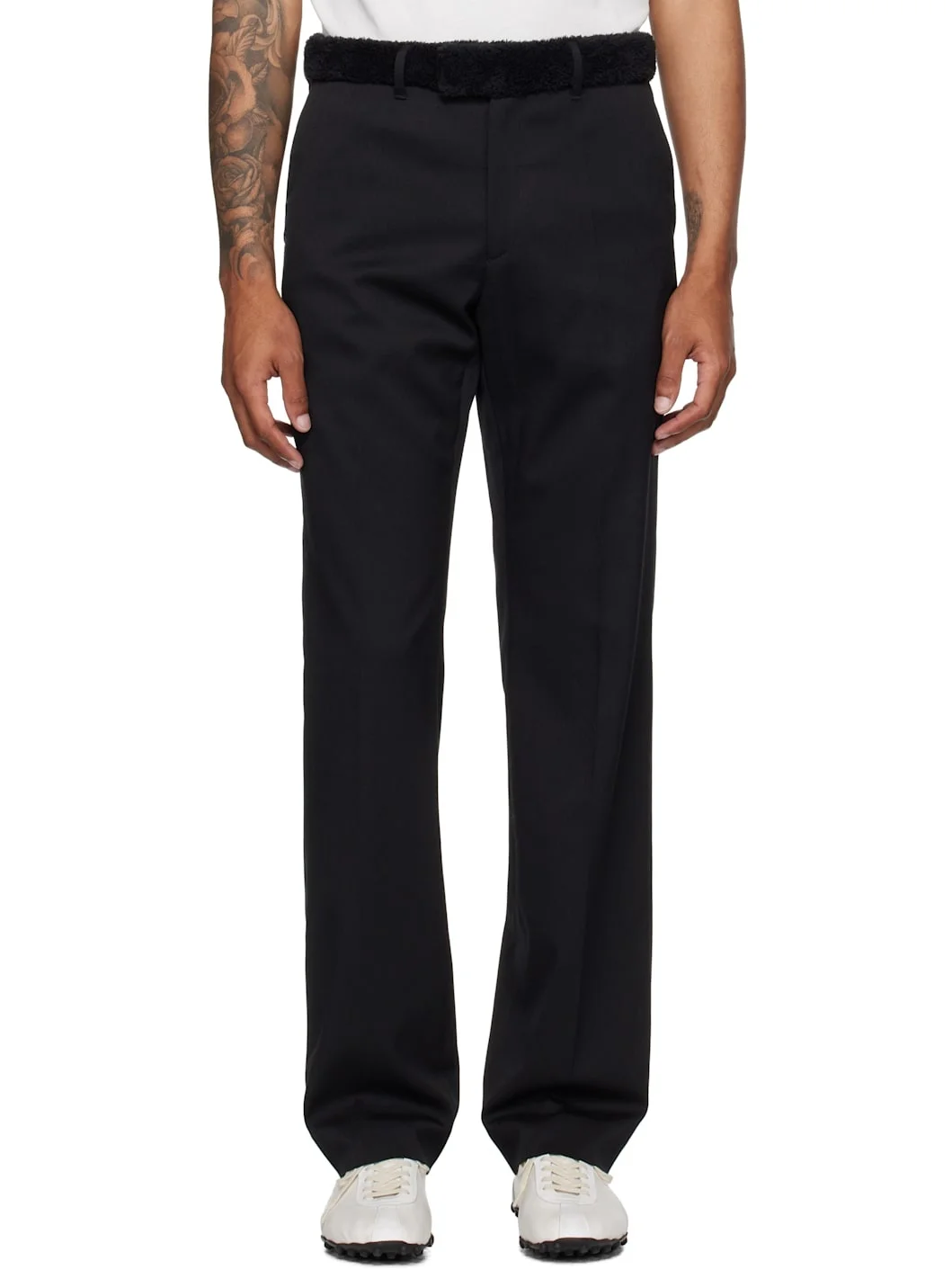 Black Fleece Trim Trousers - 1
