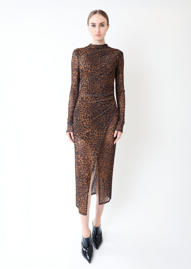 LAPOINTE Printed Mesh Mesh Draped Midi Dress outlook