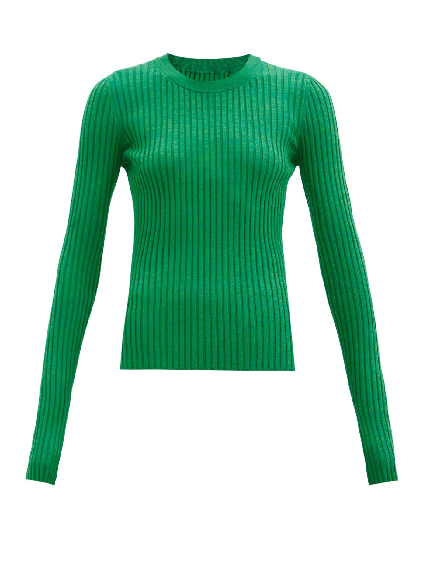 Long-sleeved ribbed-knit jersey top - 1