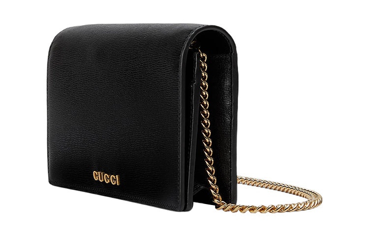 (WMNS) Gucci Chain Wallet With Gucci Script 'Black Leather' 772643-0OP0N-1000 - 2
