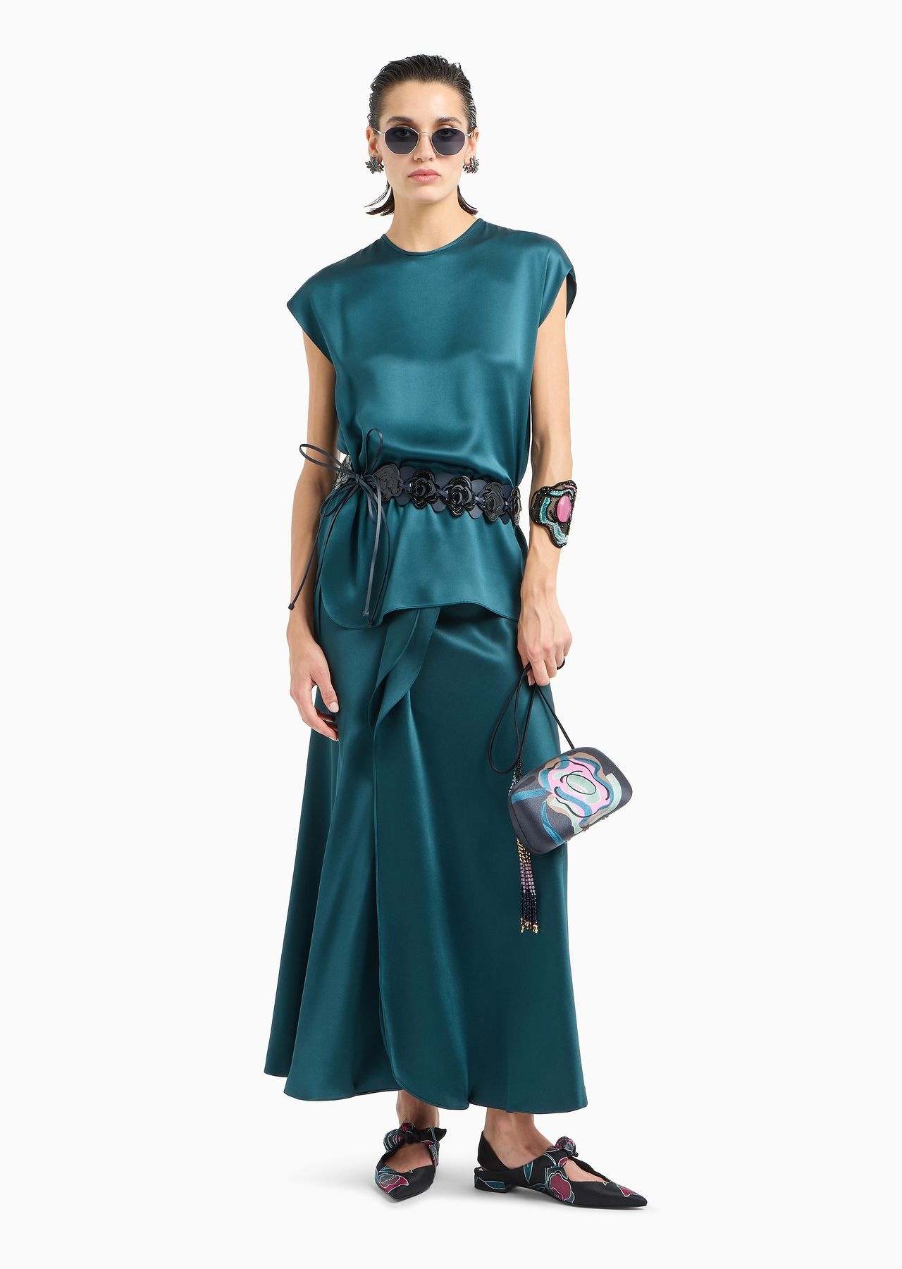 Midi skirt in double-sided silk satin - 4
