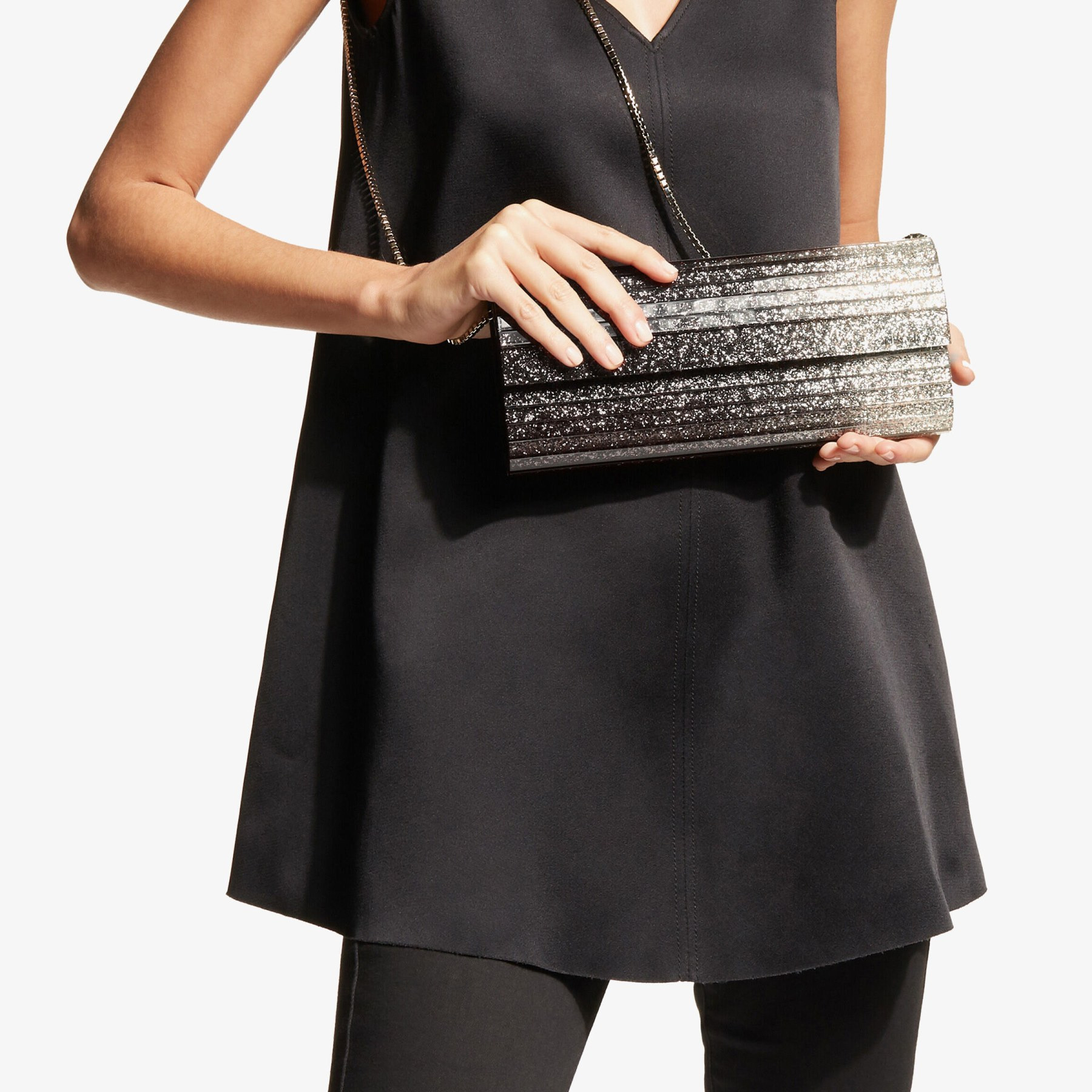 Sweetie
Black and Champagne Dégradé Glitter Acrylic Clutch Bag - 2
