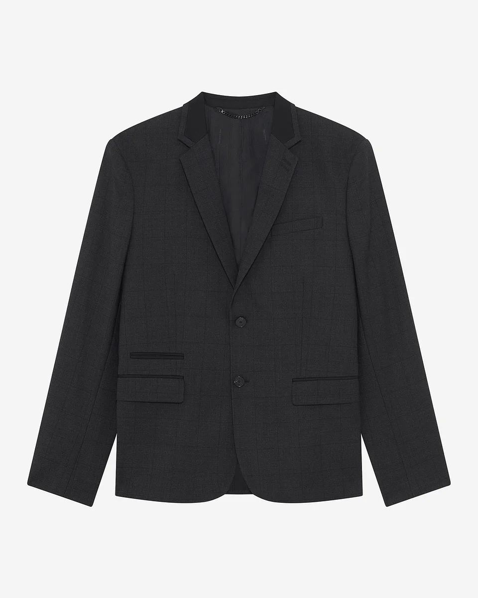 BLACK WOOL PLAID SUIT JACKET - 1