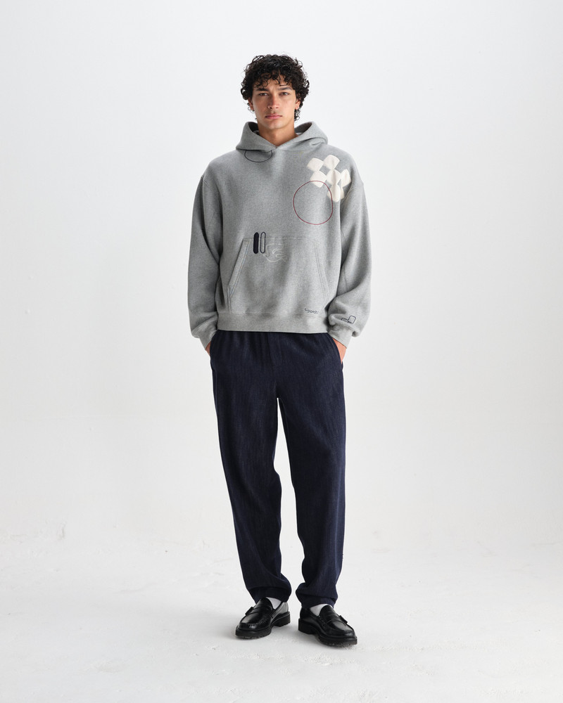 Rydal - Grey Doodle Embroidered Loopback Cotton Hoodie 4