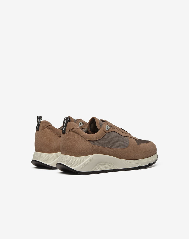 Taupe nylon and suede running shoes 3