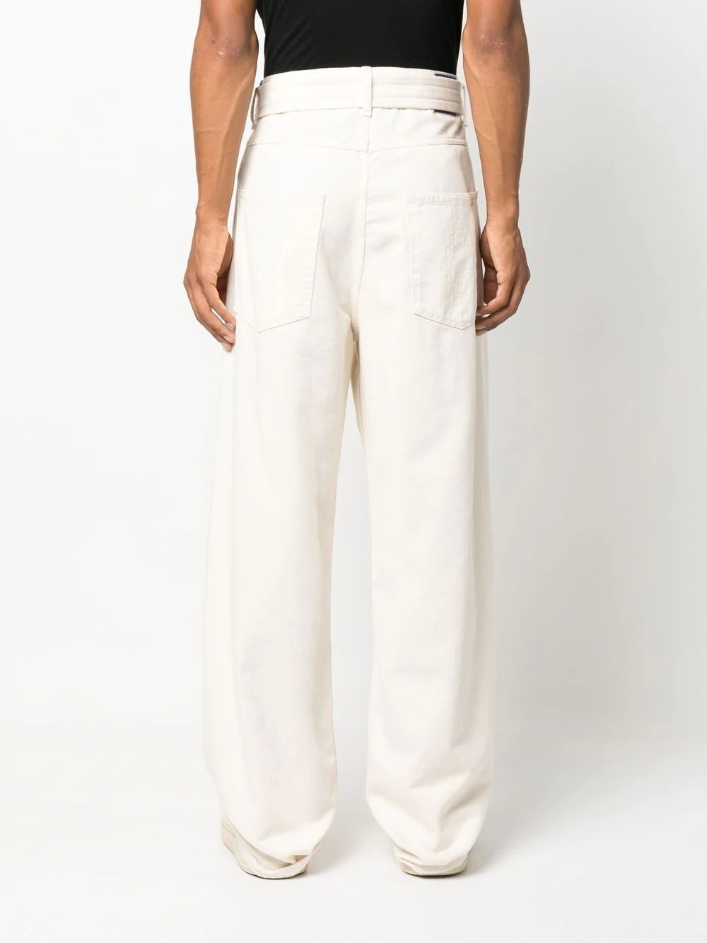 Cross-embroidered belted trousers - 4