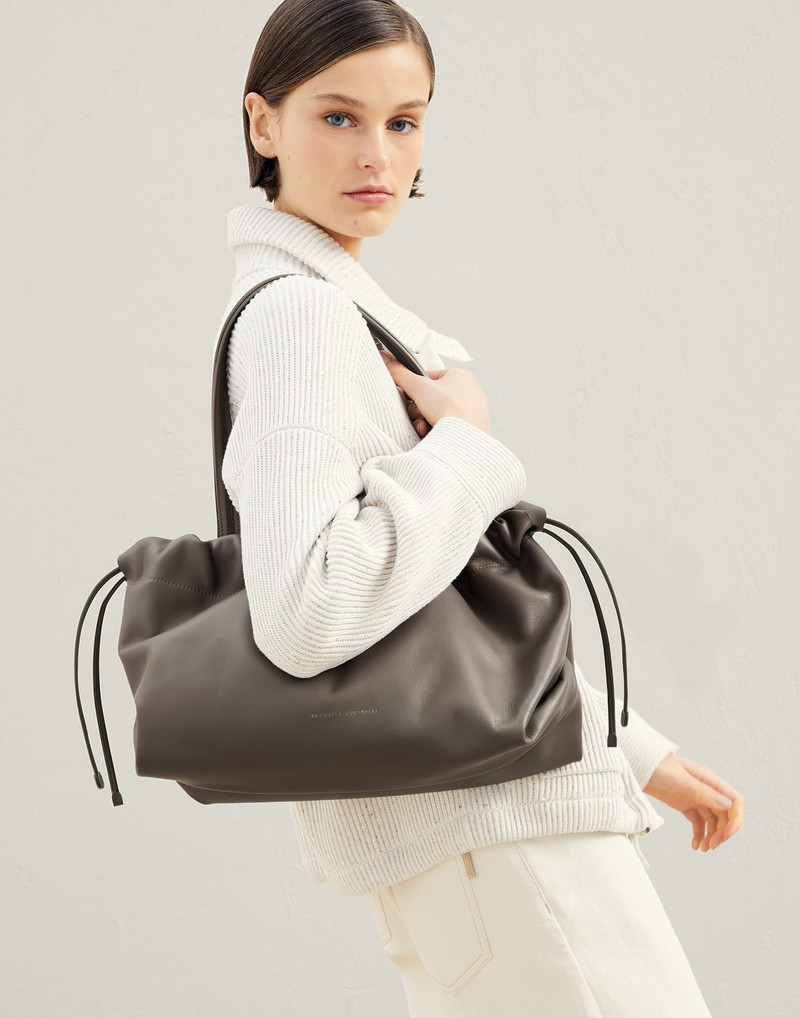 Brunello Cucinelli Matte calfskin shopper bag with shiny handles outlook