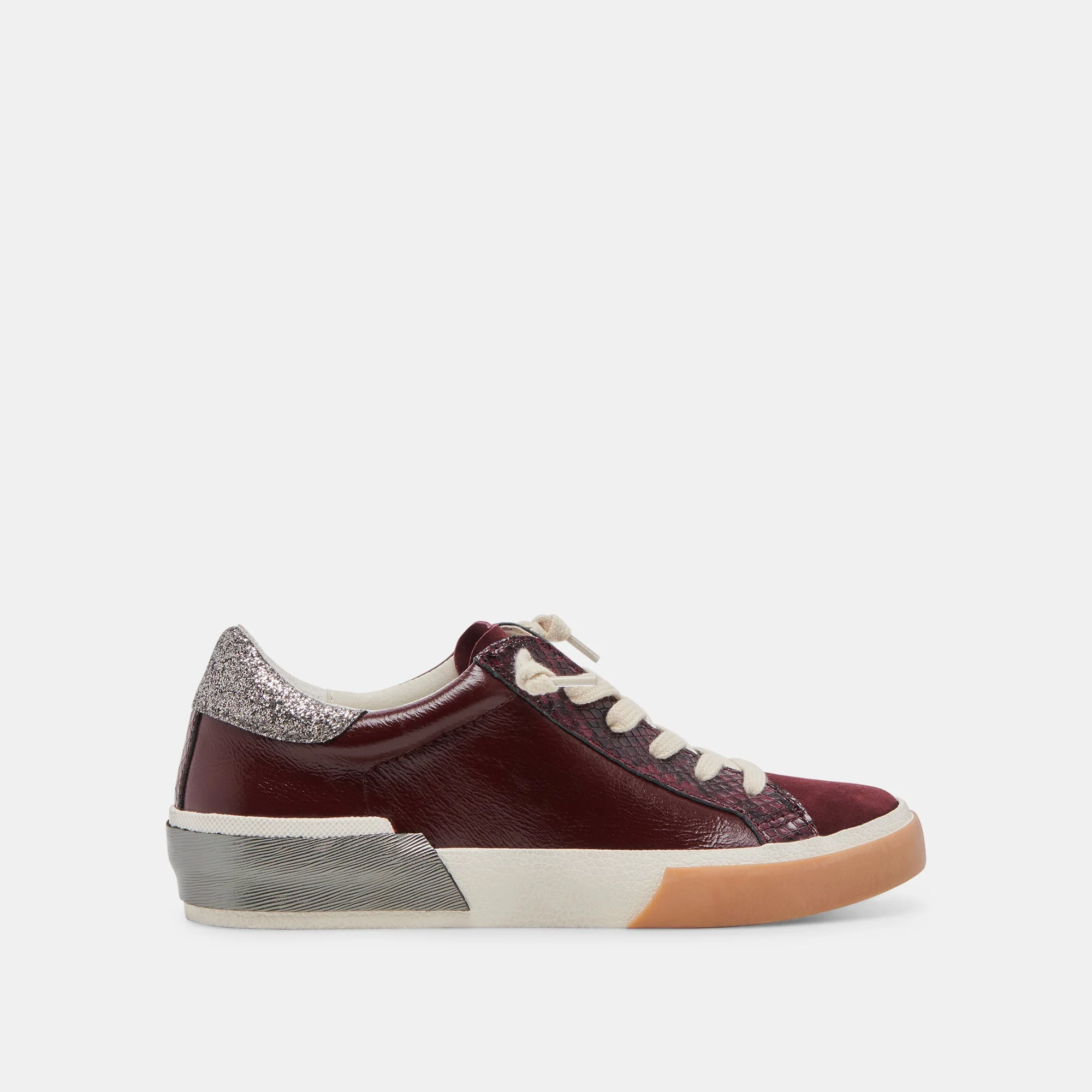 ZINA SNEAKERS BURGUNDY CRINKLE PATENT - 1