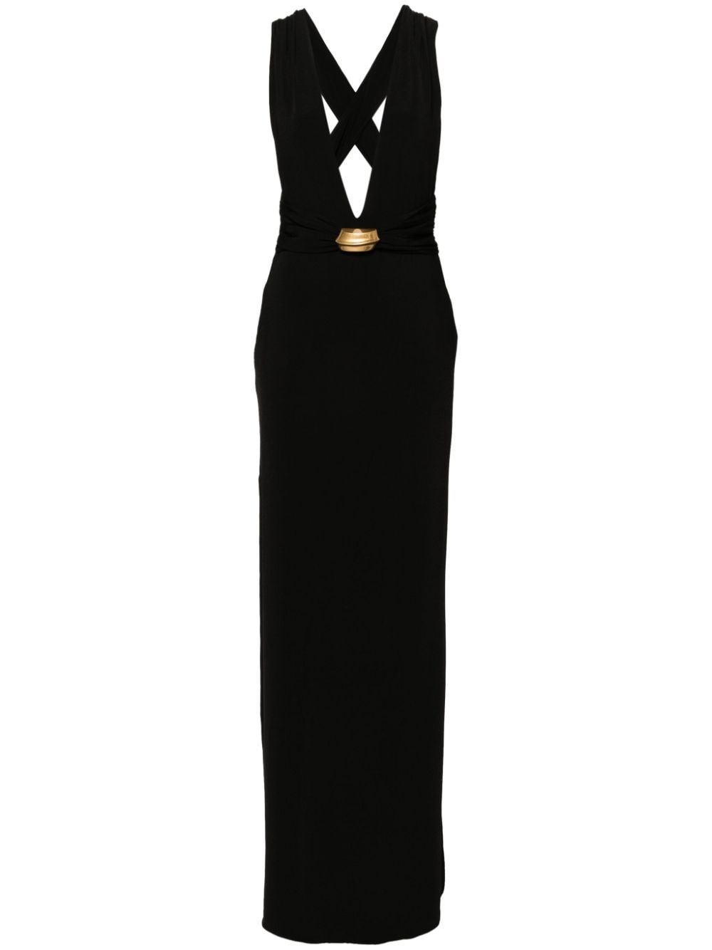 plunging-neck sleeveless gown - 1