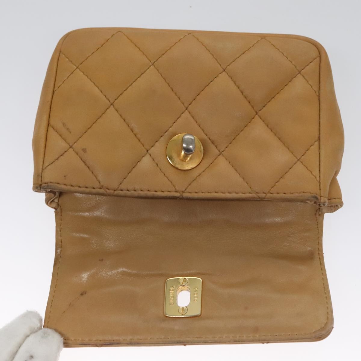 CHANEL Matelasse Waist Bag Leather Beige CC - 8
