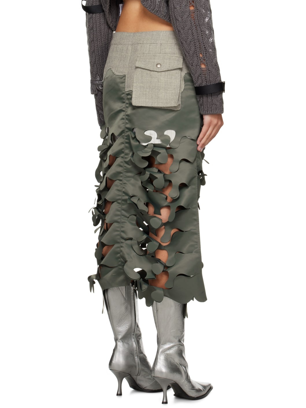 Khaki Laser Cut Maxi Skirt - 3