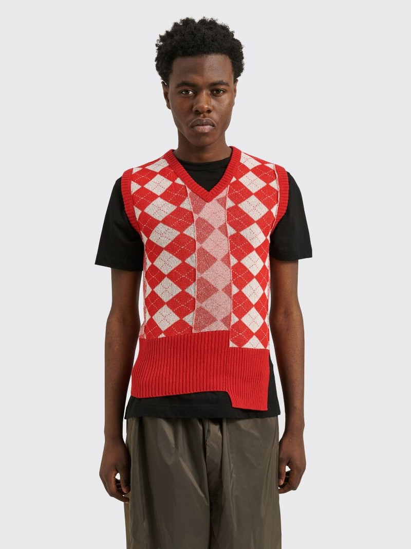 MM6 MAISON MARGIELA SLEEVELESS V-NECK ARGYLE JUMPER RED / WHITE 1