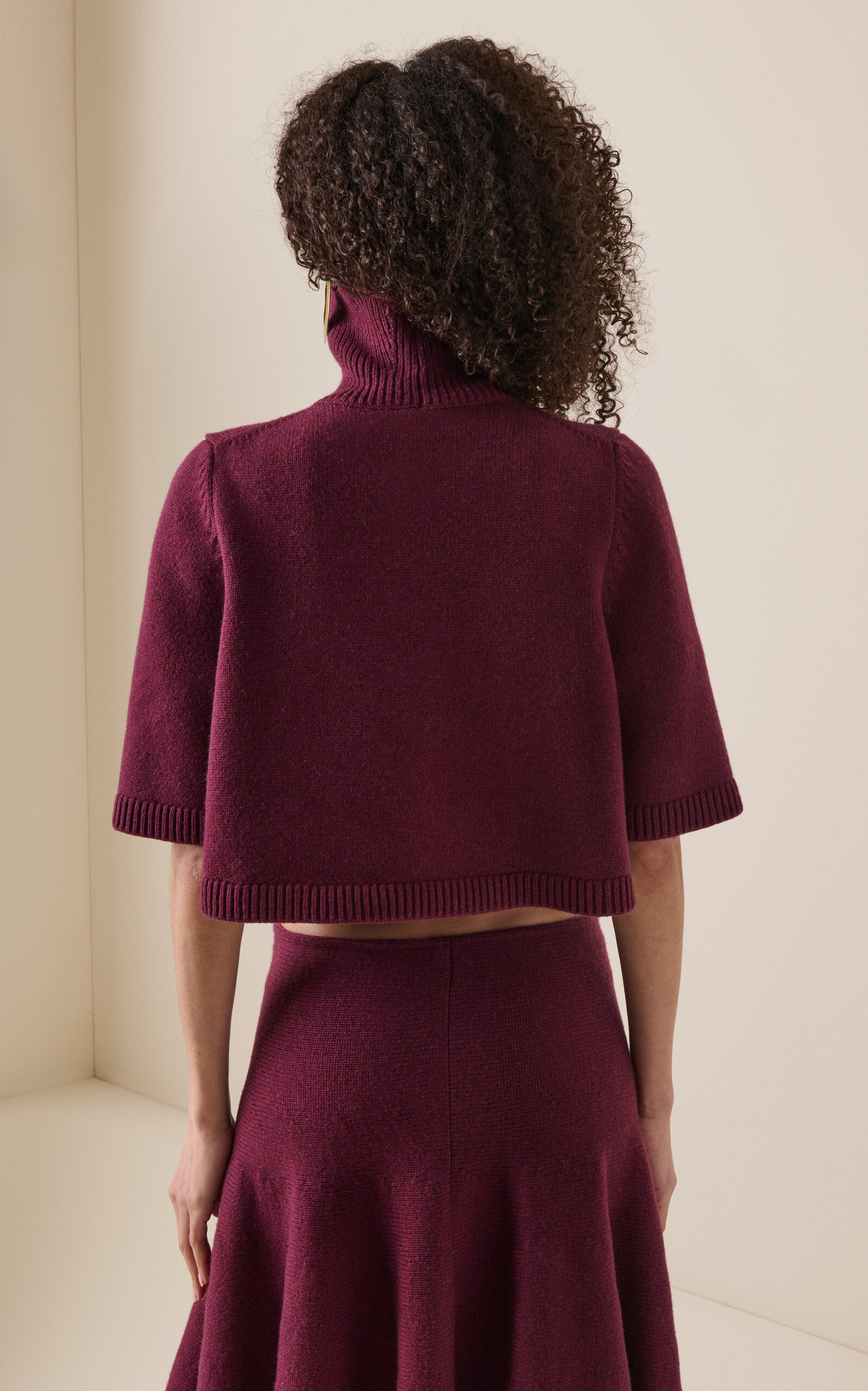 Cropped Cashmere-Blend Sweater burgundy - 4