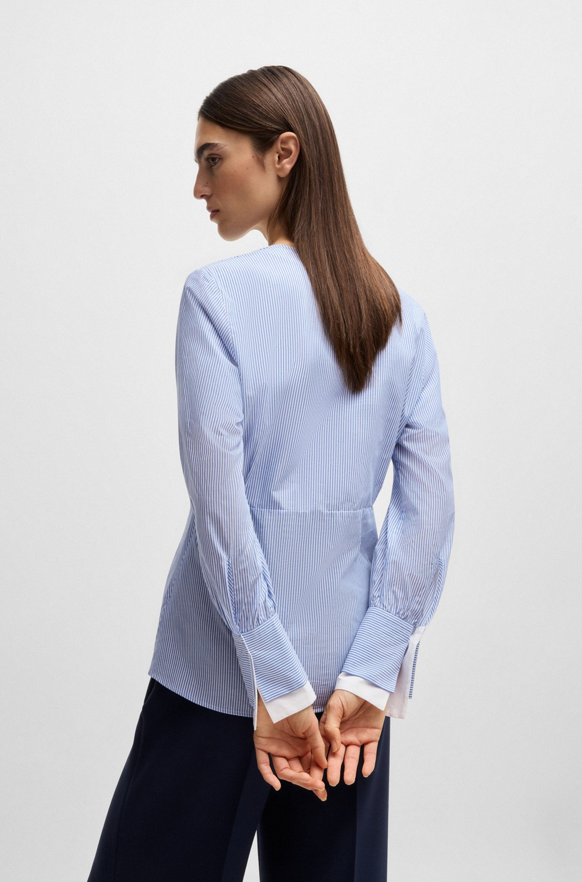 TWIST-FRONT SLIM-FIT BLOUSE IN STRIPED COTTON - 6