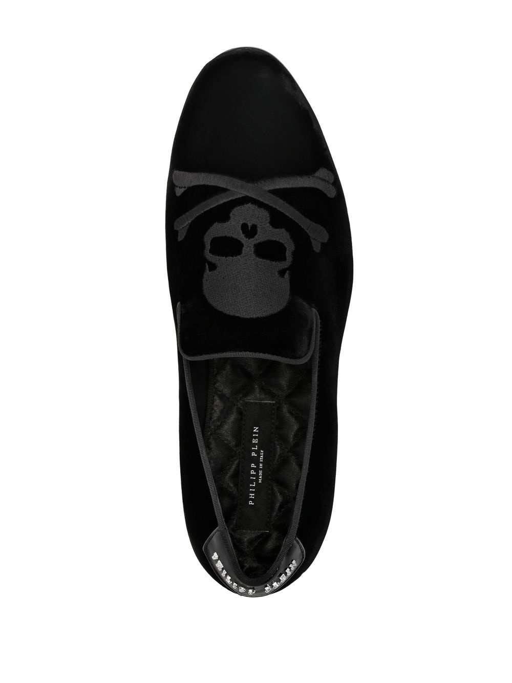 embroidered-skull velvet slippers - 4