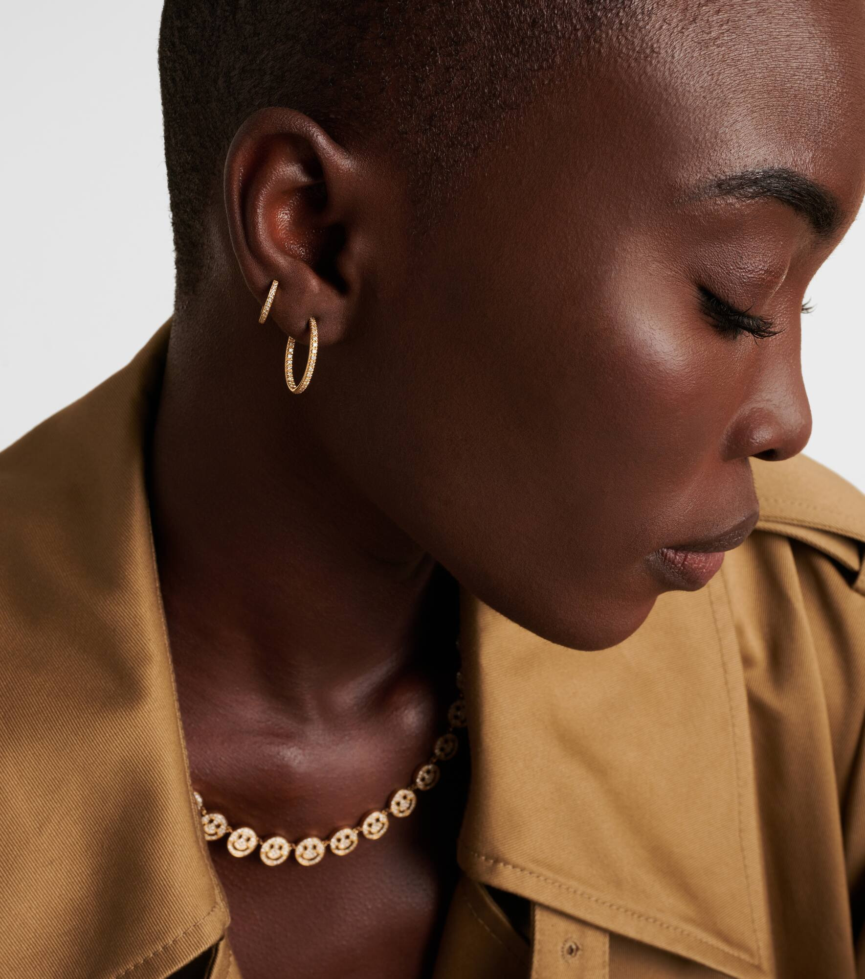14kt gold hoop earrings with diamonds - 2