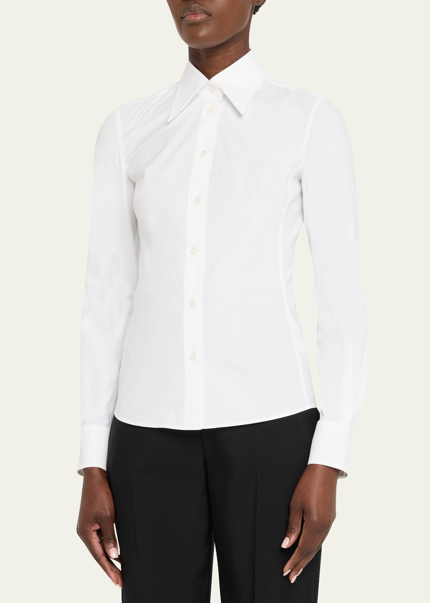 Cotton Poplin Fitted Button-Down Shirt - 4