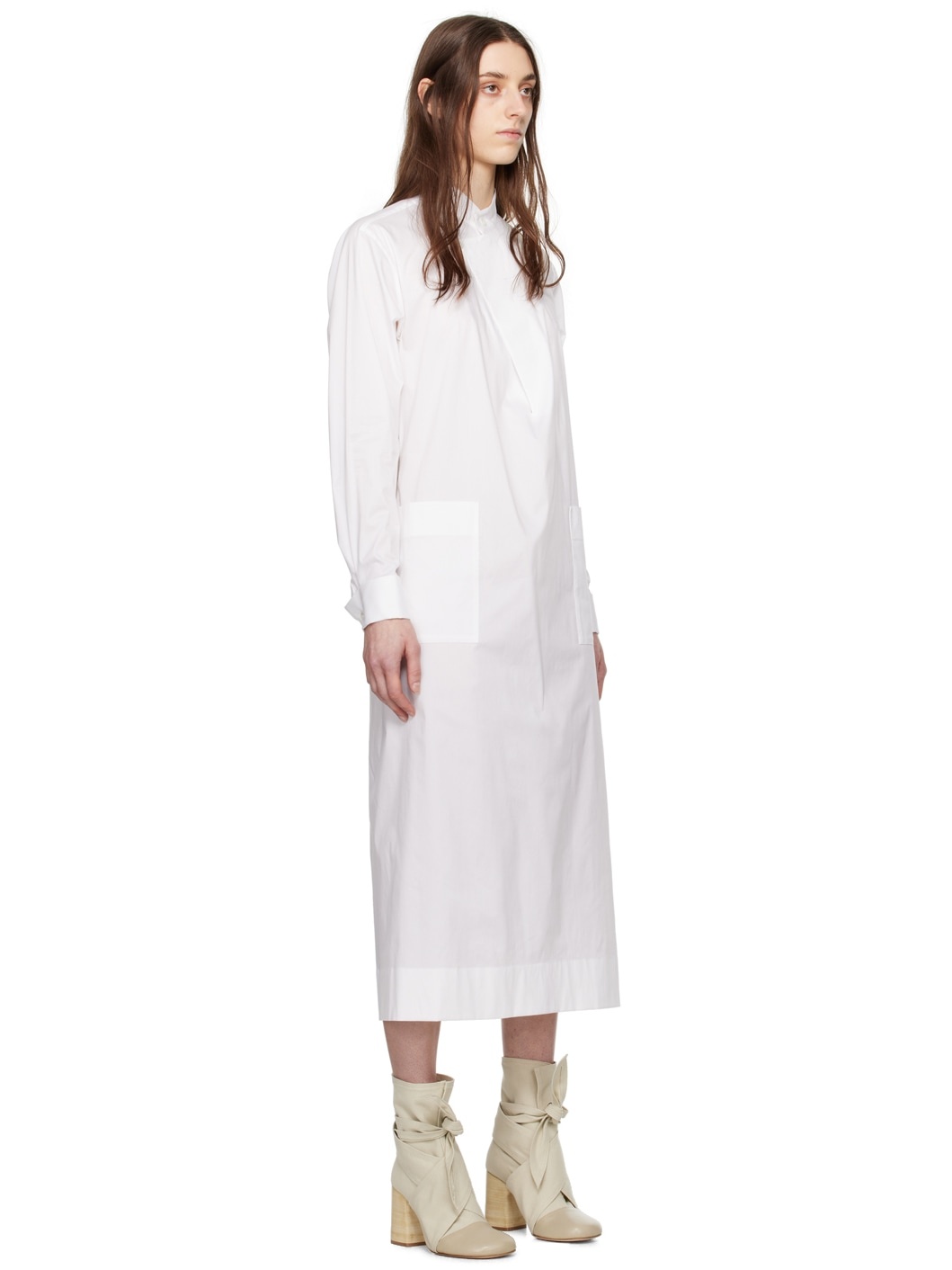 White Fastened Midi Dress - 2