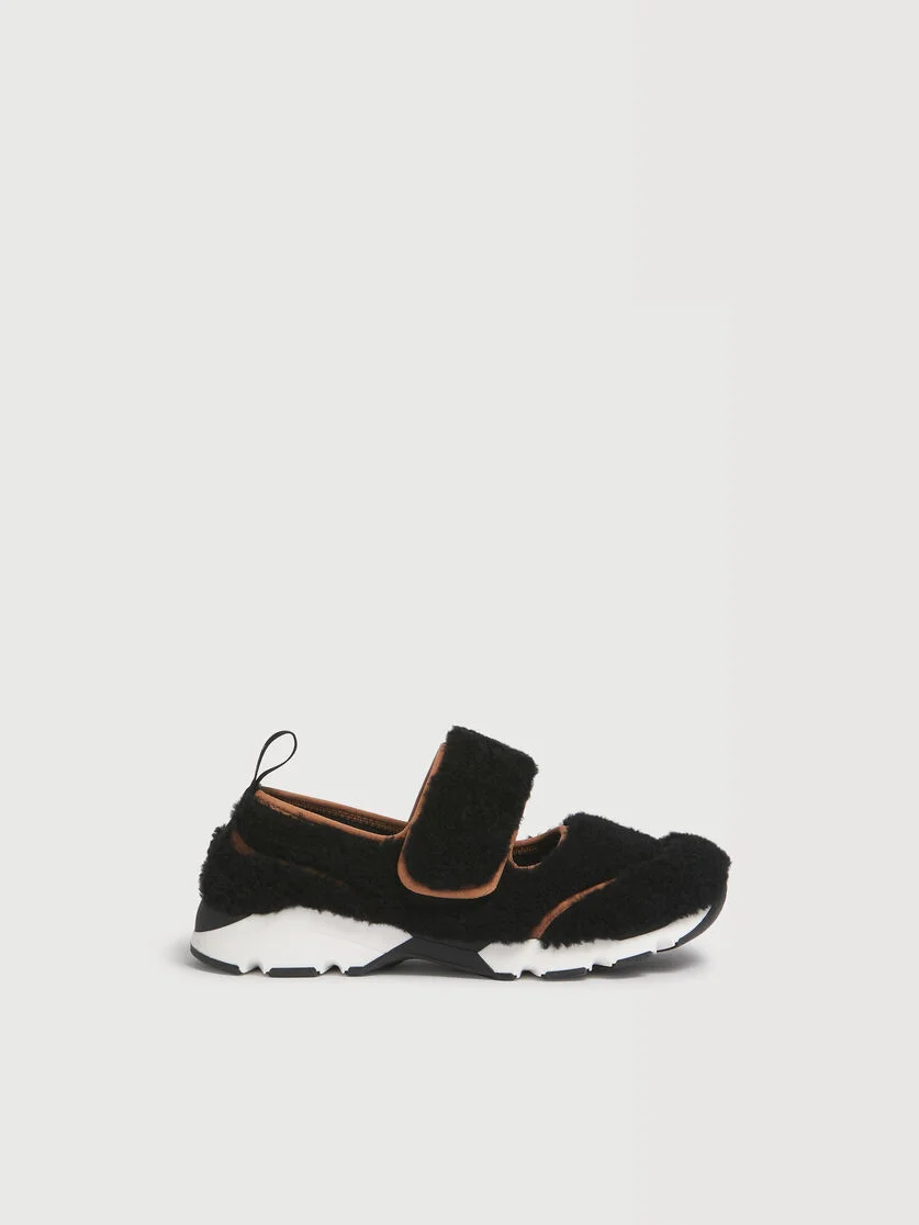 BLACK SHEARLING MARY JANE RUNNING SNEAKER - 1